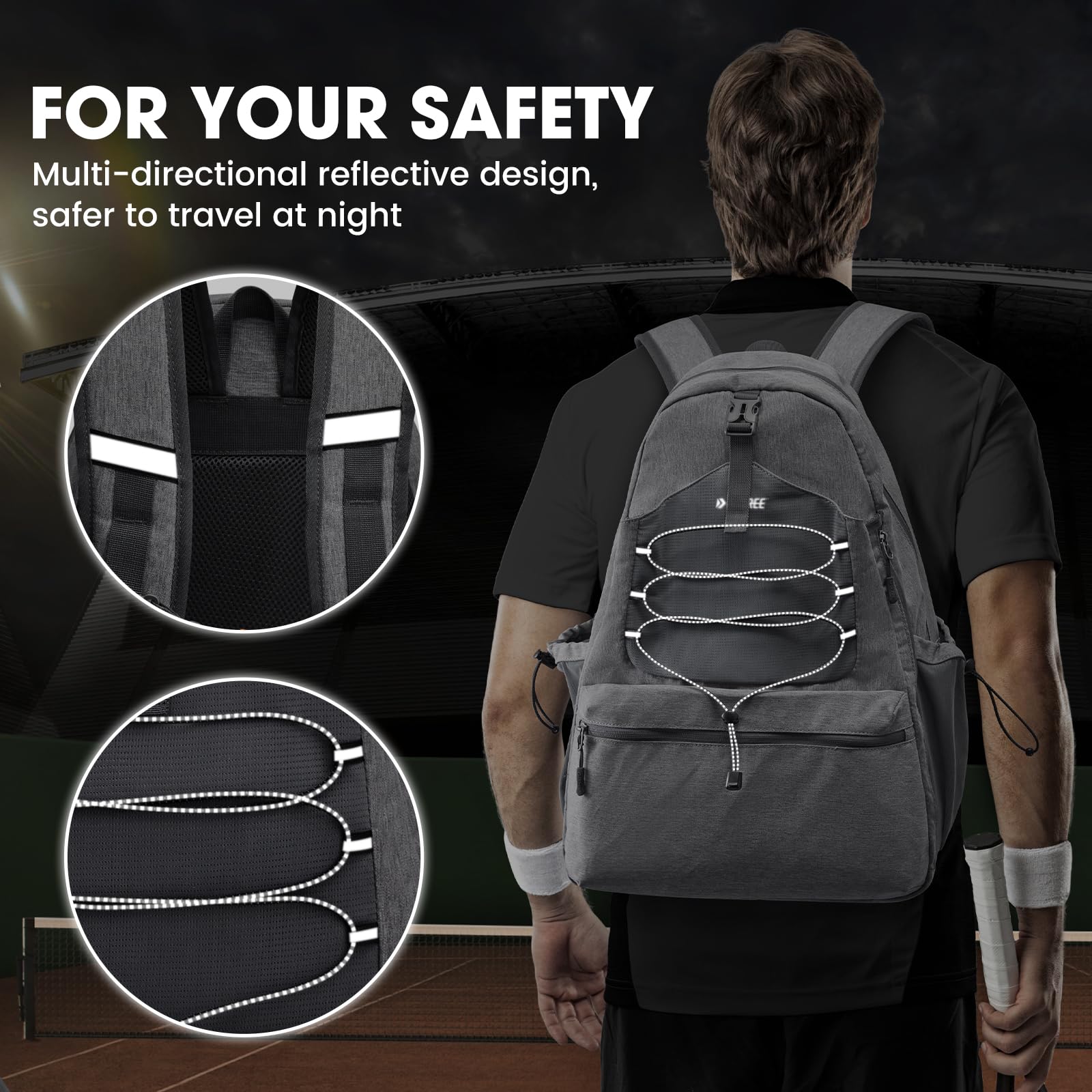G4Free - G4Free Tennis Backpack Holds 4 Rackets with Shoe Compartment -TN24B327B