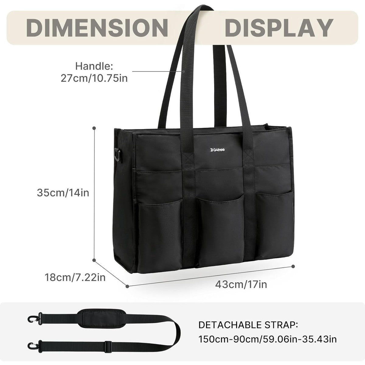 G4Free - G4Free Tote Bag, Multi-Compartment Large Capacity with Zipper Top Handle -TN24B476B