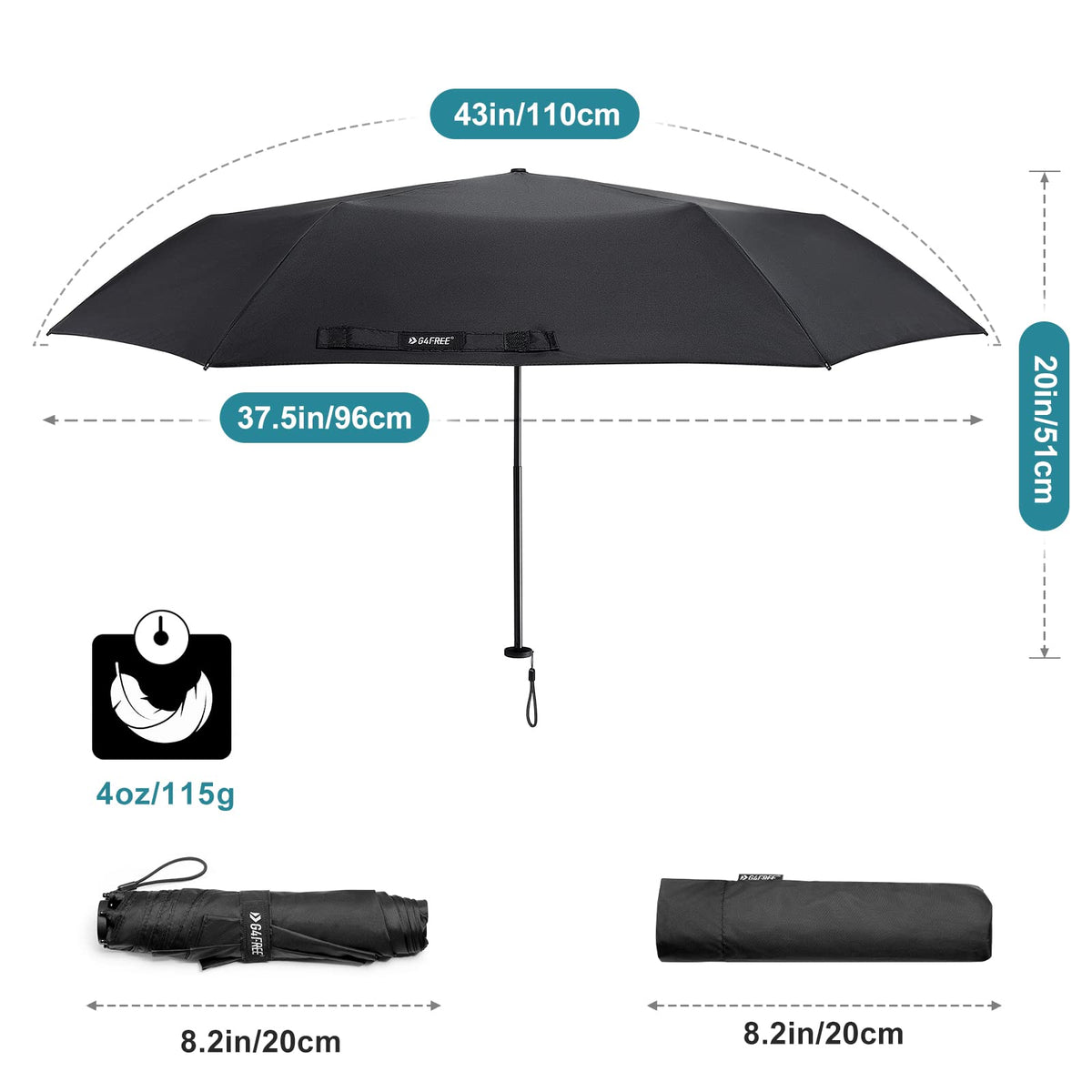 G4Free - G4Free Travel Umbrella Compact Ultralight Carbon Fiber Super Slim Small Mini UV Sun Umbrellas -NT22A130A