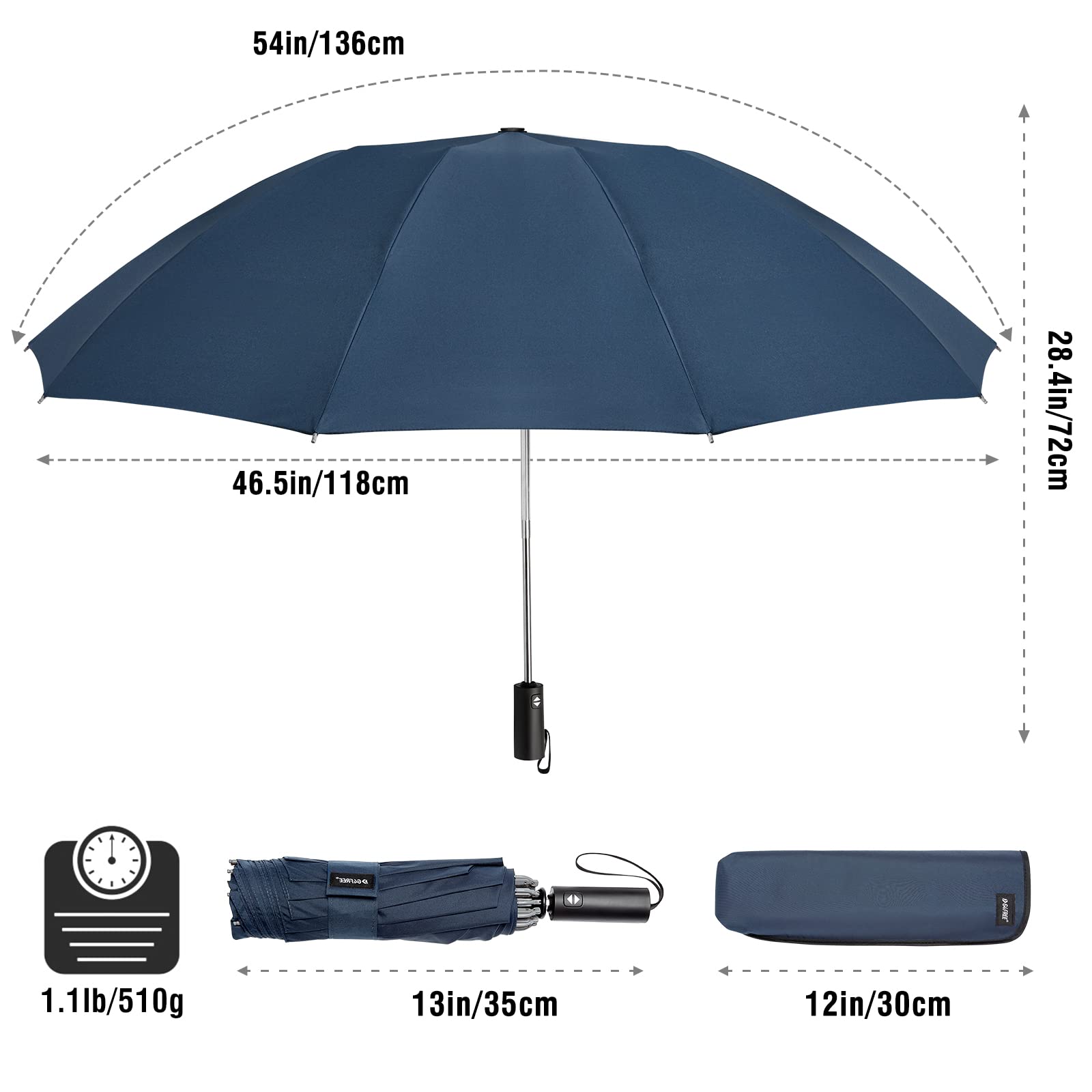 G4Free - G4Free UPF 50+ UV Protection 54 Inch Large Reverse Travel Umbrella -NT21A010B