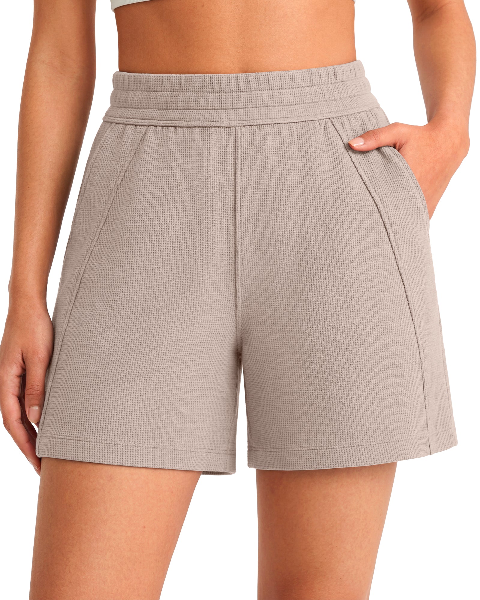 G4Free - G4Free Waffle Knit 4'' High Waisted Shorts with Pockets -GF26E958A001A-S