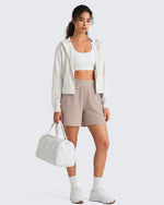 G4Free - G4Free Waffle Knit 4'' High Waisted Shorts with Pockets -GF26E958A001A-S