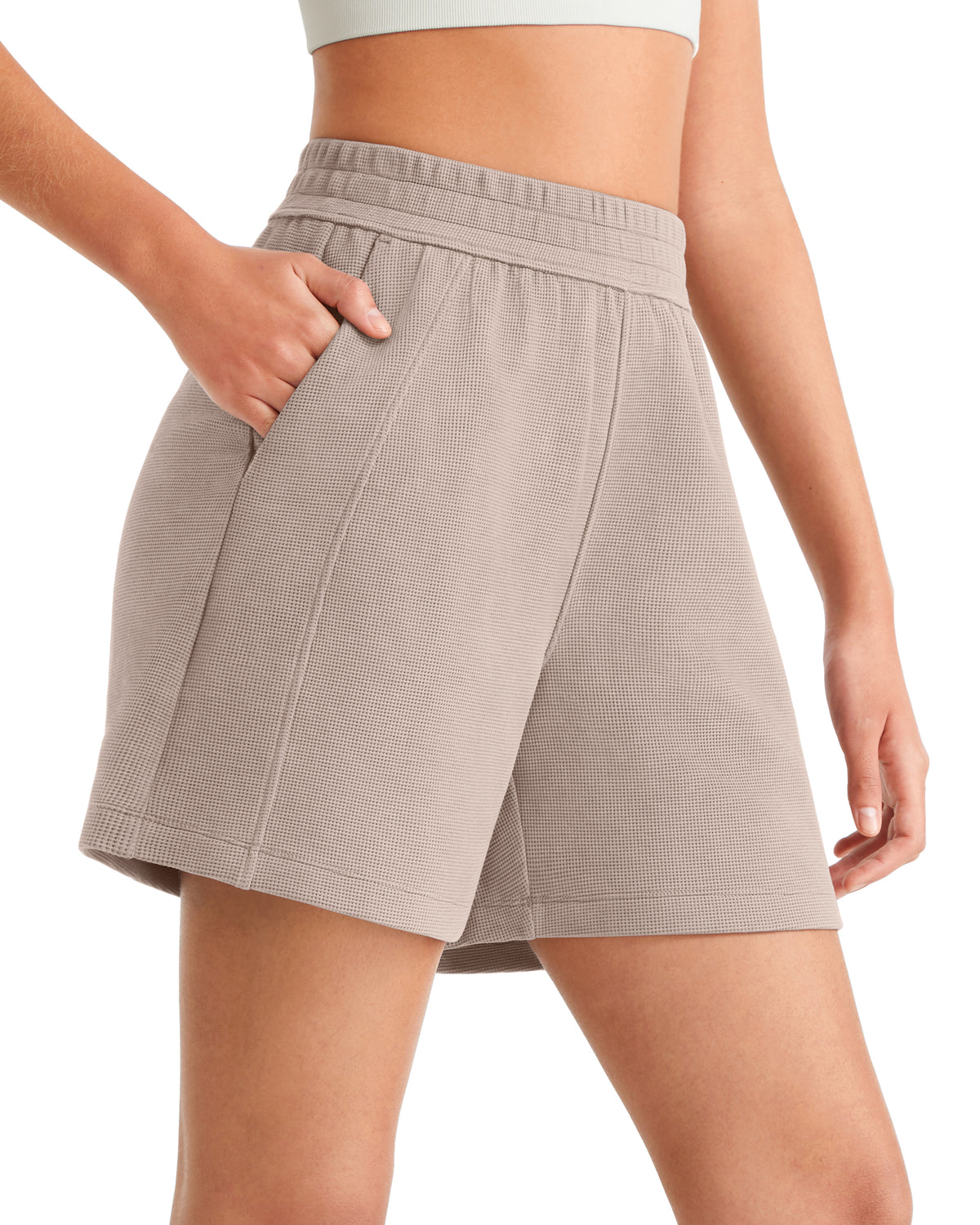 G4Free - G4Free Waffle Knit 4'' High Waisted Shorts with Pockets -GF26E958A001A-S