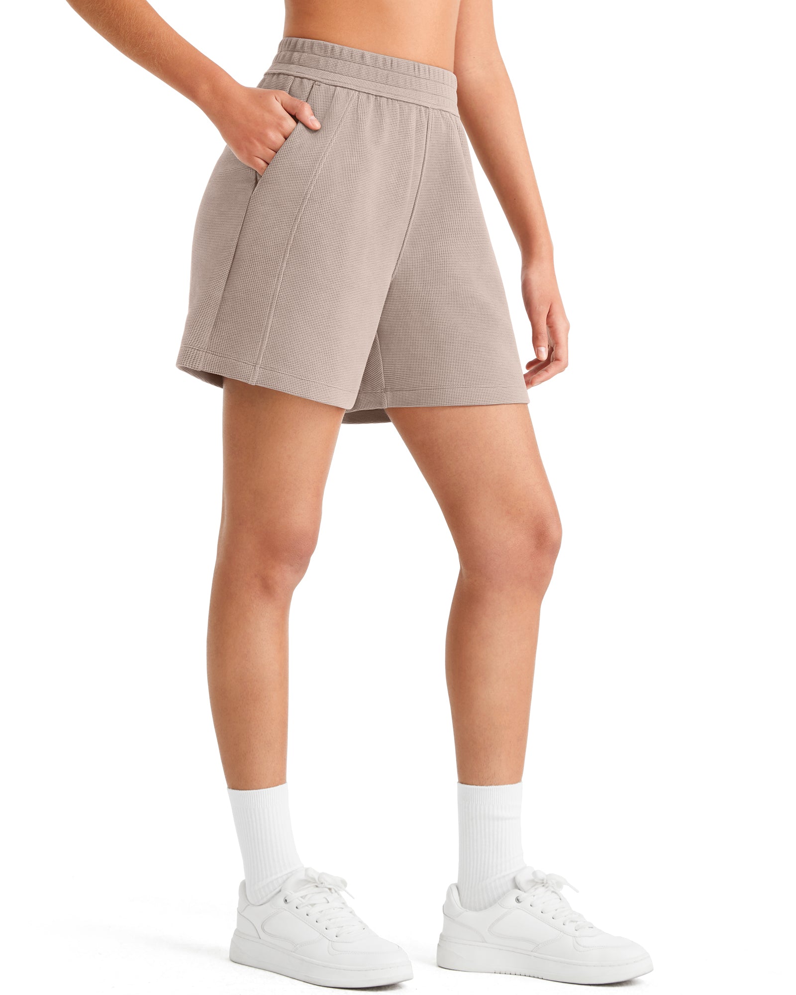 G4Free - G4Free Waffle Knit 4'' High Waisted Shorts with Pockets -GF26E958A001A-S