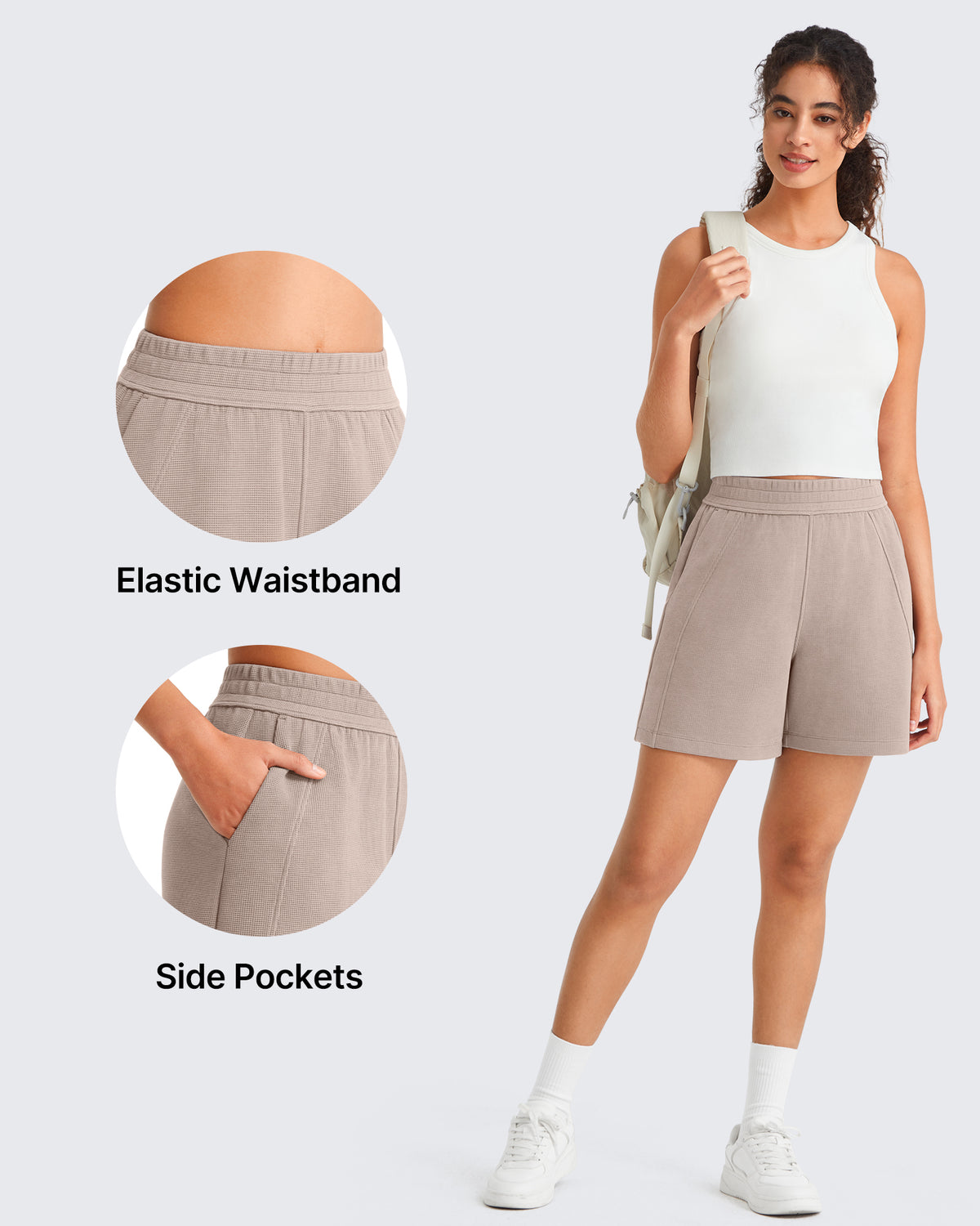 G4Free - G4Free Waffle Knit 4'' High Waisted Shorts with Pockets -GF26E958A001A-S
