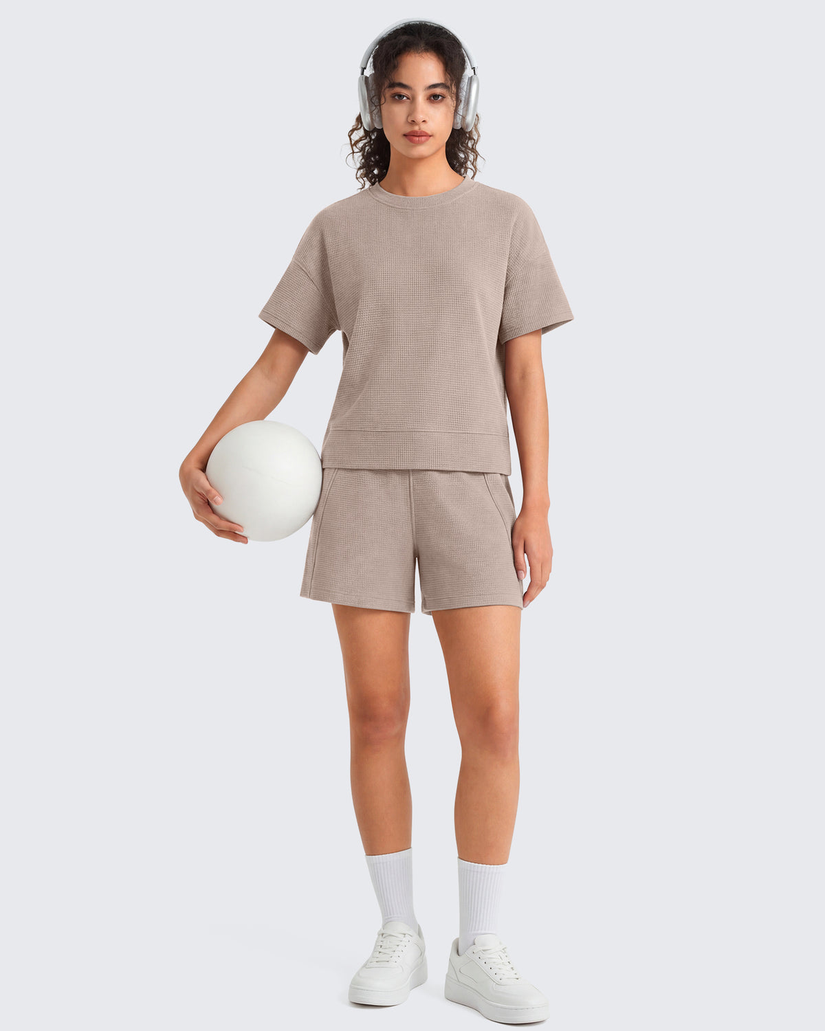 G4Free - G4Free Waffle Knit 4'' High Waisted Shorts with Pockets -GF26E958A001A-S