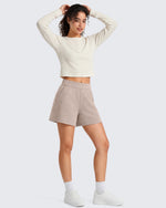 G4Free - G4Free Waffle Knit 4'' High Waisted Shorts with Pockets -GF26E958A001A-S