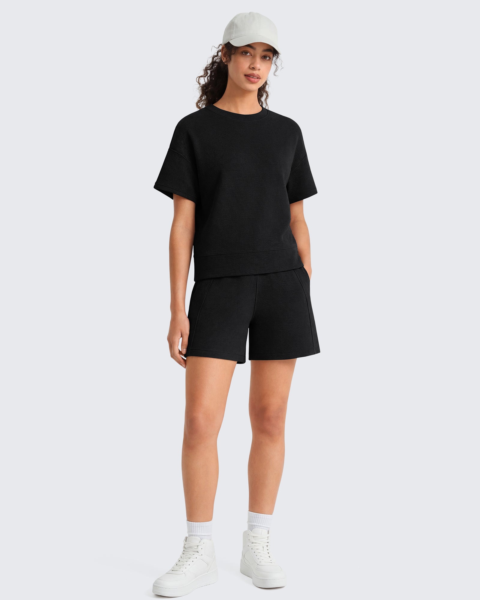 G4Free - G4Free Waffle Knit 4'' High Waisted Shorts with Pockets -GF26E958A001A-S