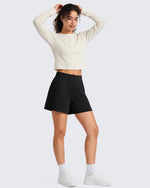 G4Free - G4Free Waffle Knit 4'' High Waisted Shorts with Pockets -GF26E958A001A-S