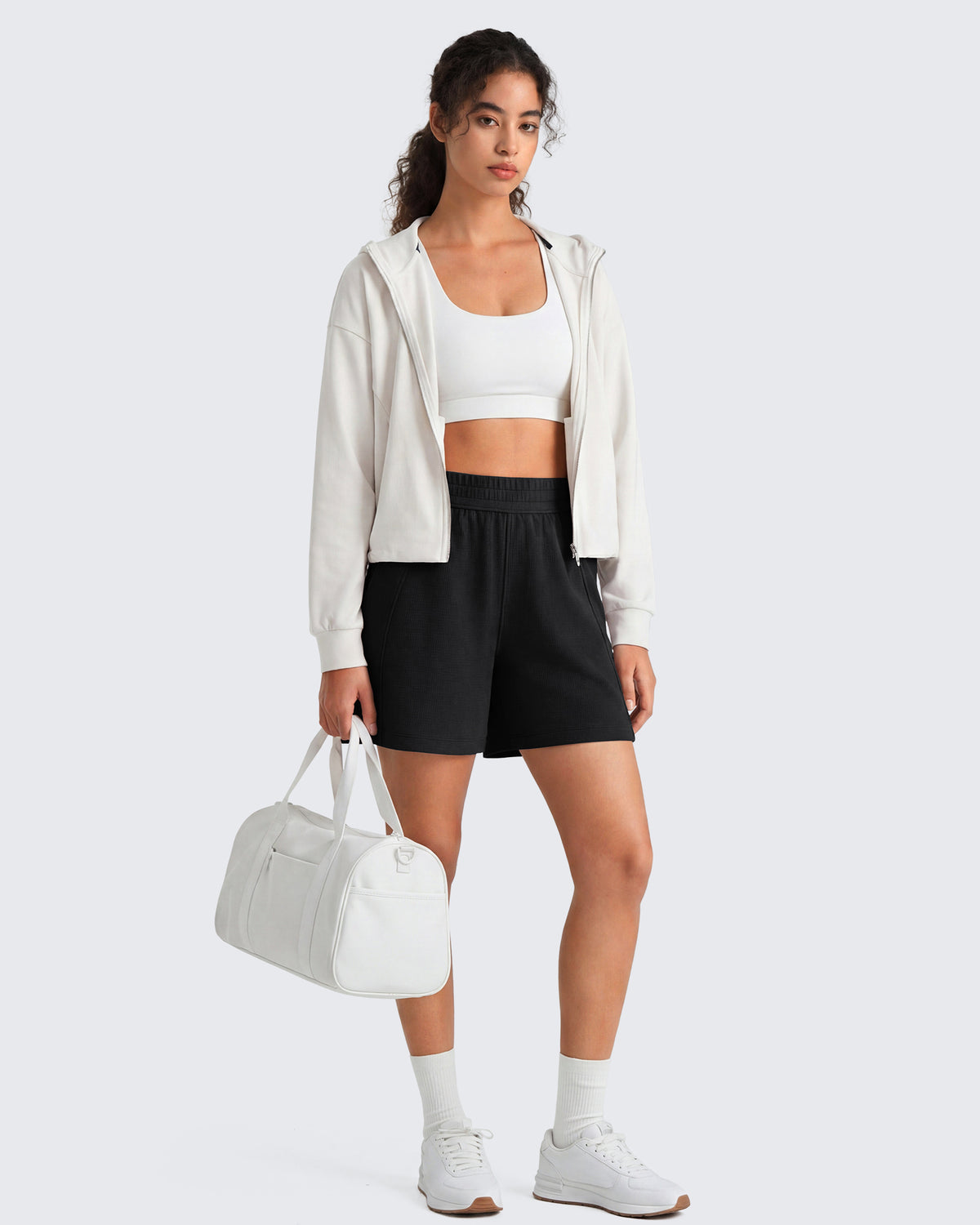 G4Free - G4Free Waffle Knit 4'' High Waisted Shorts with Pockets -GF26E958A001A-S