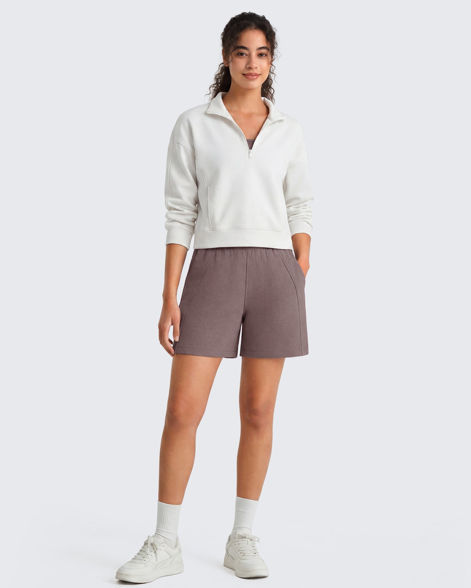 G4Free - G4Free Waffle Knit 4'' High Waisted Shorts with Pockets -GF26E958A001A-S