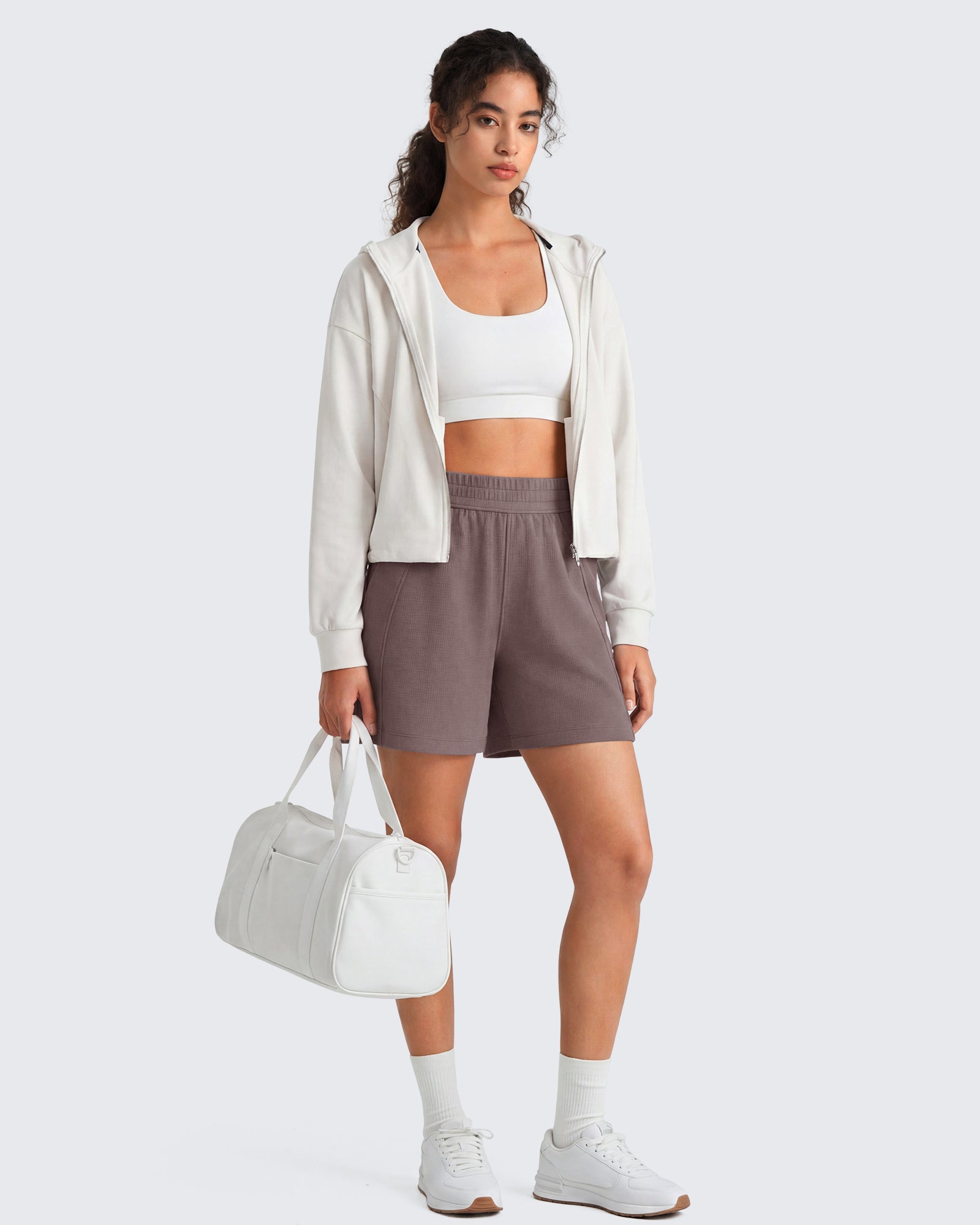 G4Free - G4Free Waffle Knit 4'' High Waisted Shorts with Pockets -GF26E958A001A-S