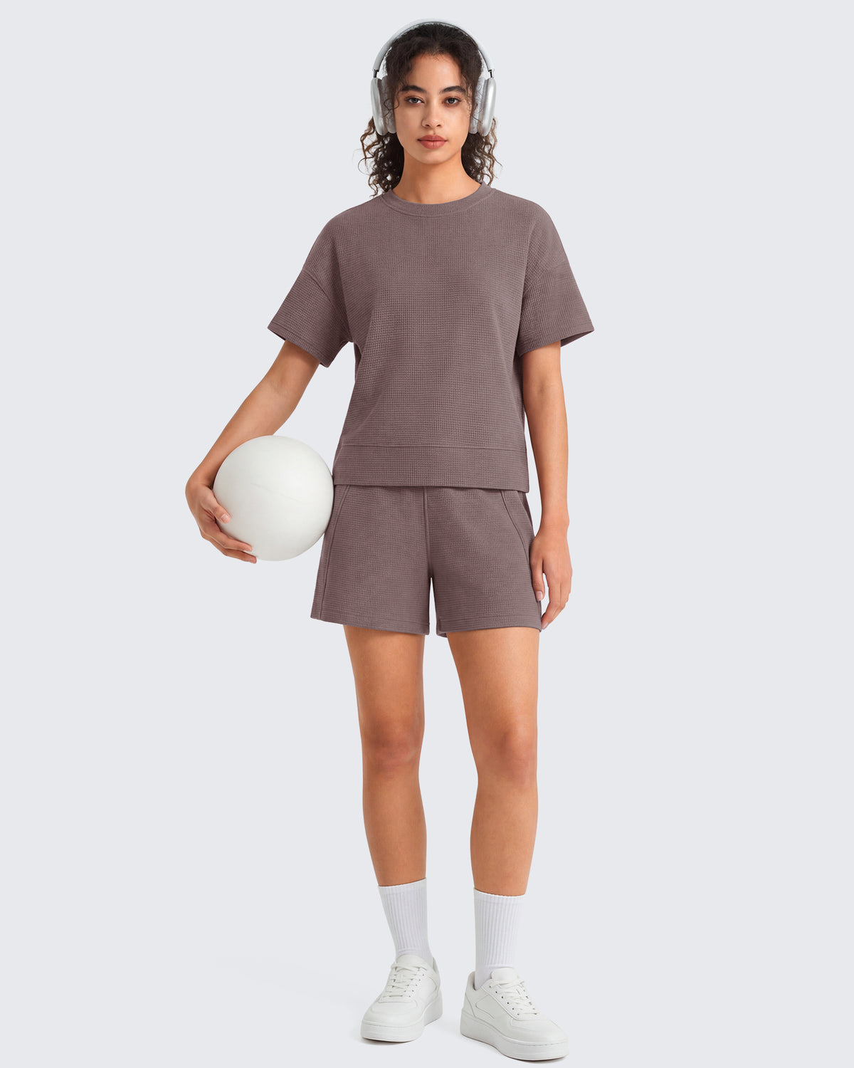 G4Free - G4Free Waffle Knit 4'' High Waisted Shorts with Pockets -GF26E958A001A-S