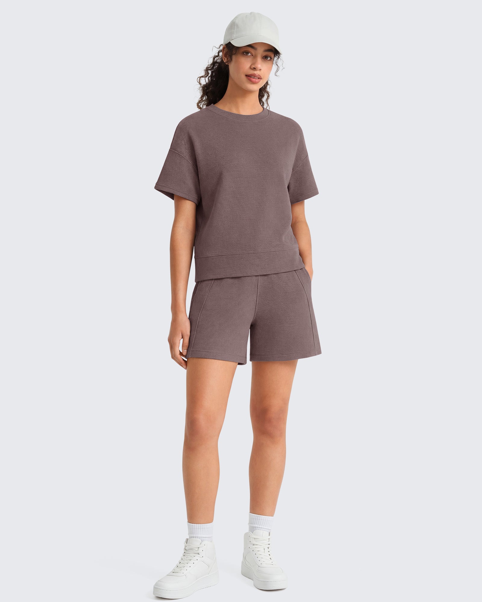 G4Free - G4Free Waffle Knit 4'' High Waisted Shorts with Pockets -GF26E958A001A-S