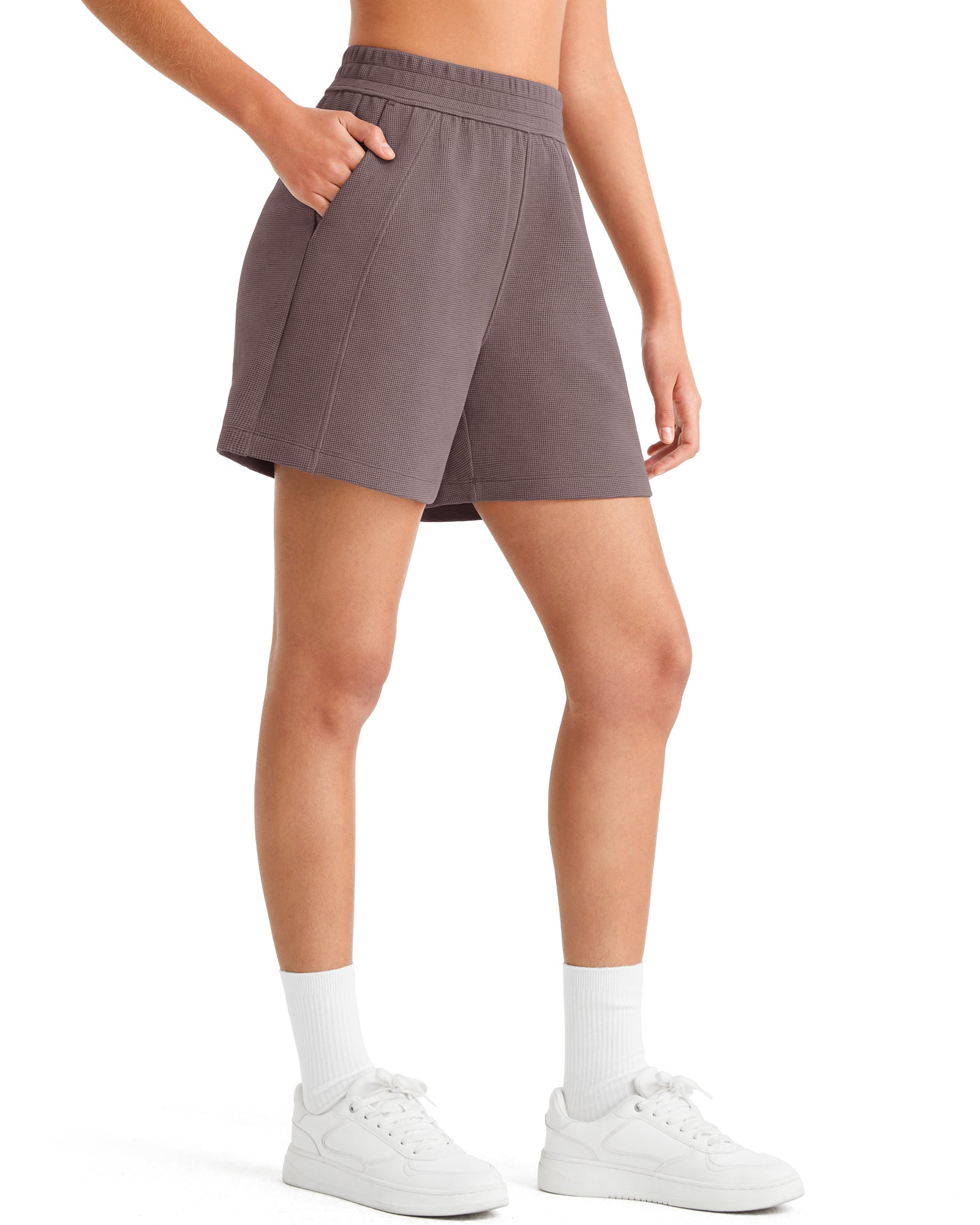 G4Free - G4Free Waffle Knit 4'' High Waisted Shorts with Pockets -GF26E958A001A-S