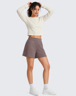 G4Free - G4Free Waffle Knit 4'' High Waisted Shorts with Pockets -GF26E958A001A-S