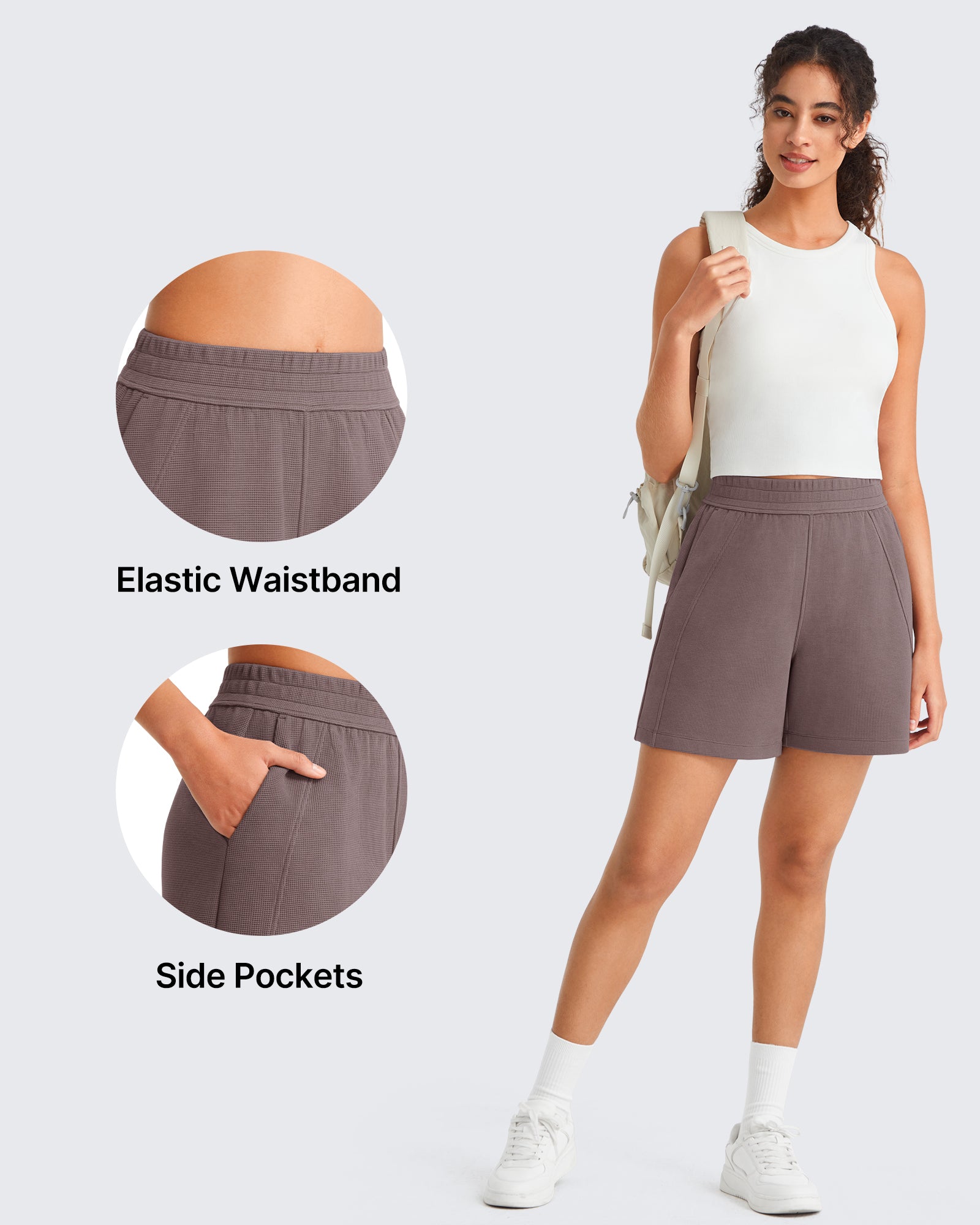G4Free - G4Free Waffle Knit 4'' High Waisted Shorts with Pockets -GF26E958A001A-S