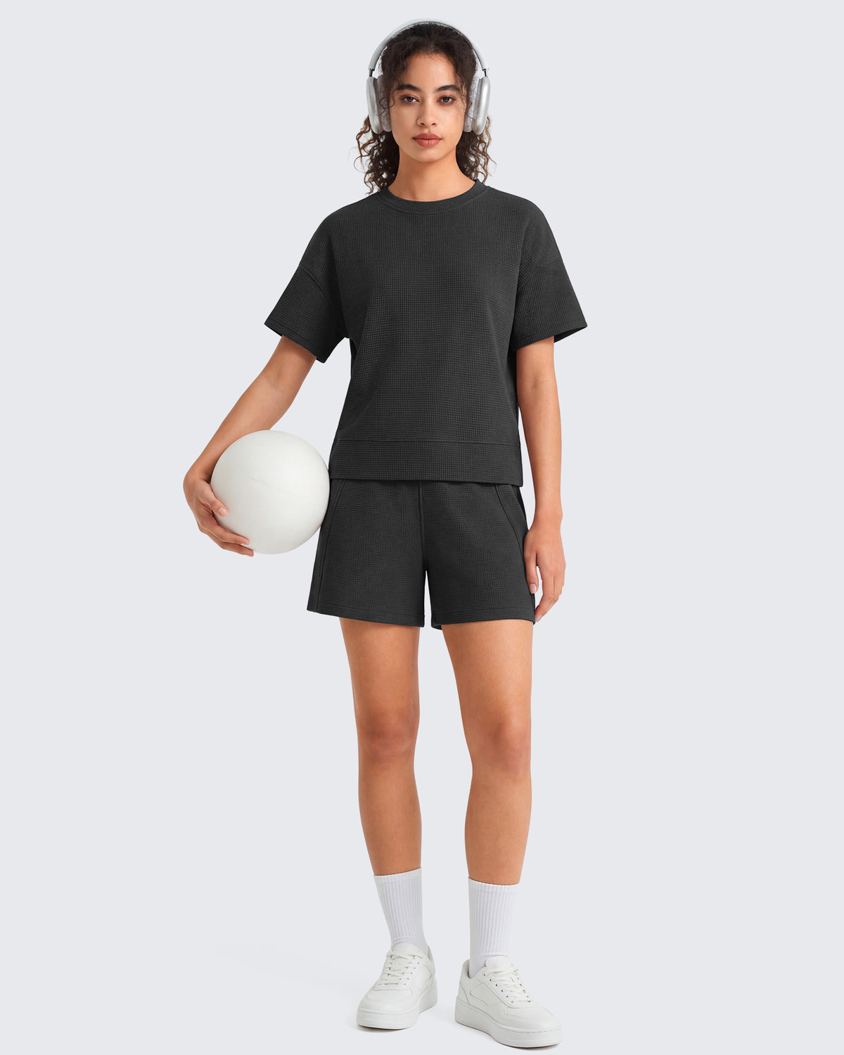 G4Free - G4Free Waffle Knit 4'' High Waisted Shorts with Pockets -GF26E958A001A-S
