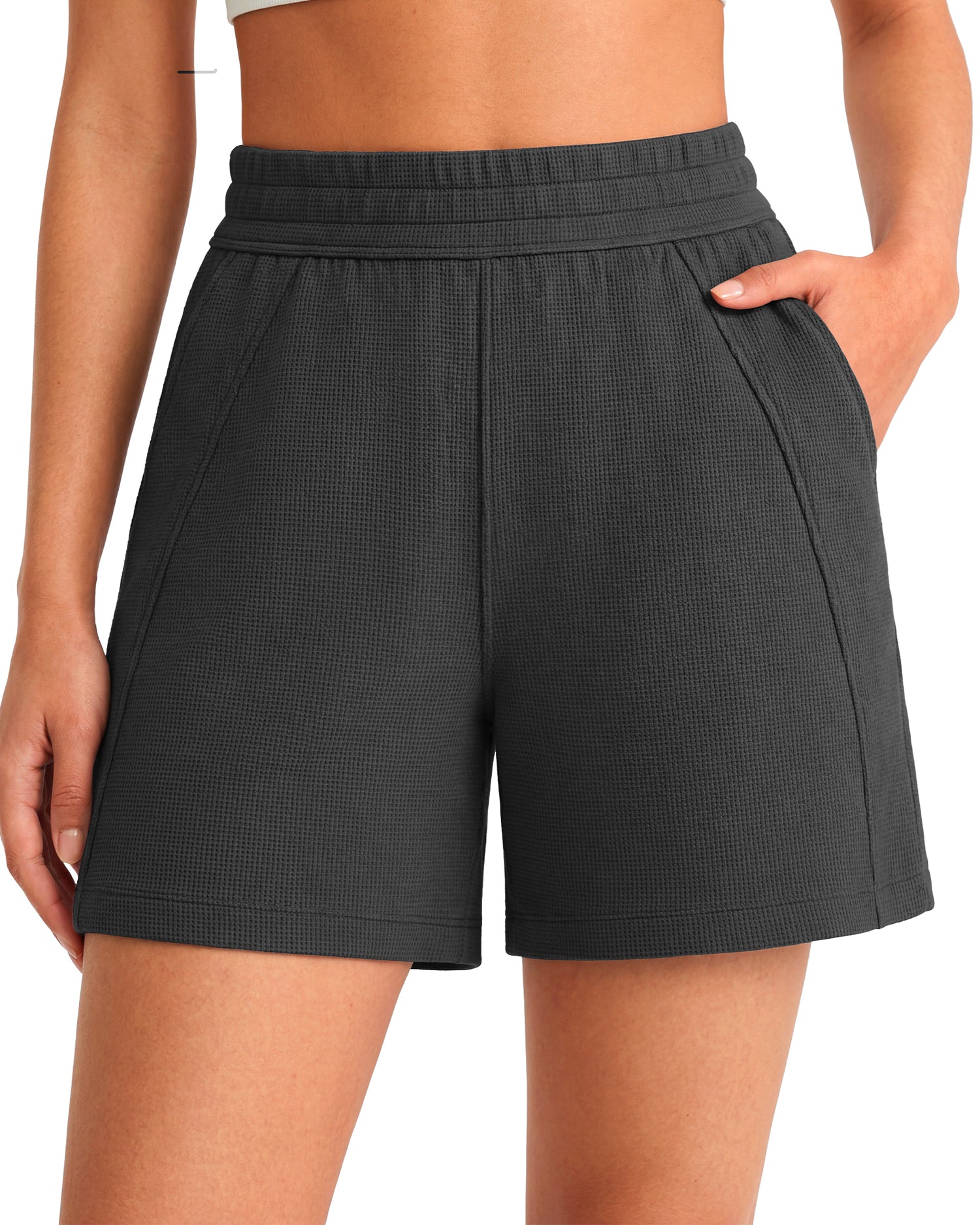 G4Free - G4Free Waffle Knit 4'' High Waisted Shorts with Pockets -GF26E958A001A-S