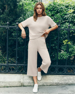 G4Free - G4Free Waffle Wide Leg Capri Pants Cropped Sweatpants -GF26J925A001A-S