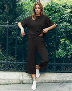 G4Free - G4Free Waffle Wide Leg Capri Pants Cropped Sweatpants -GF26J925A001A-S