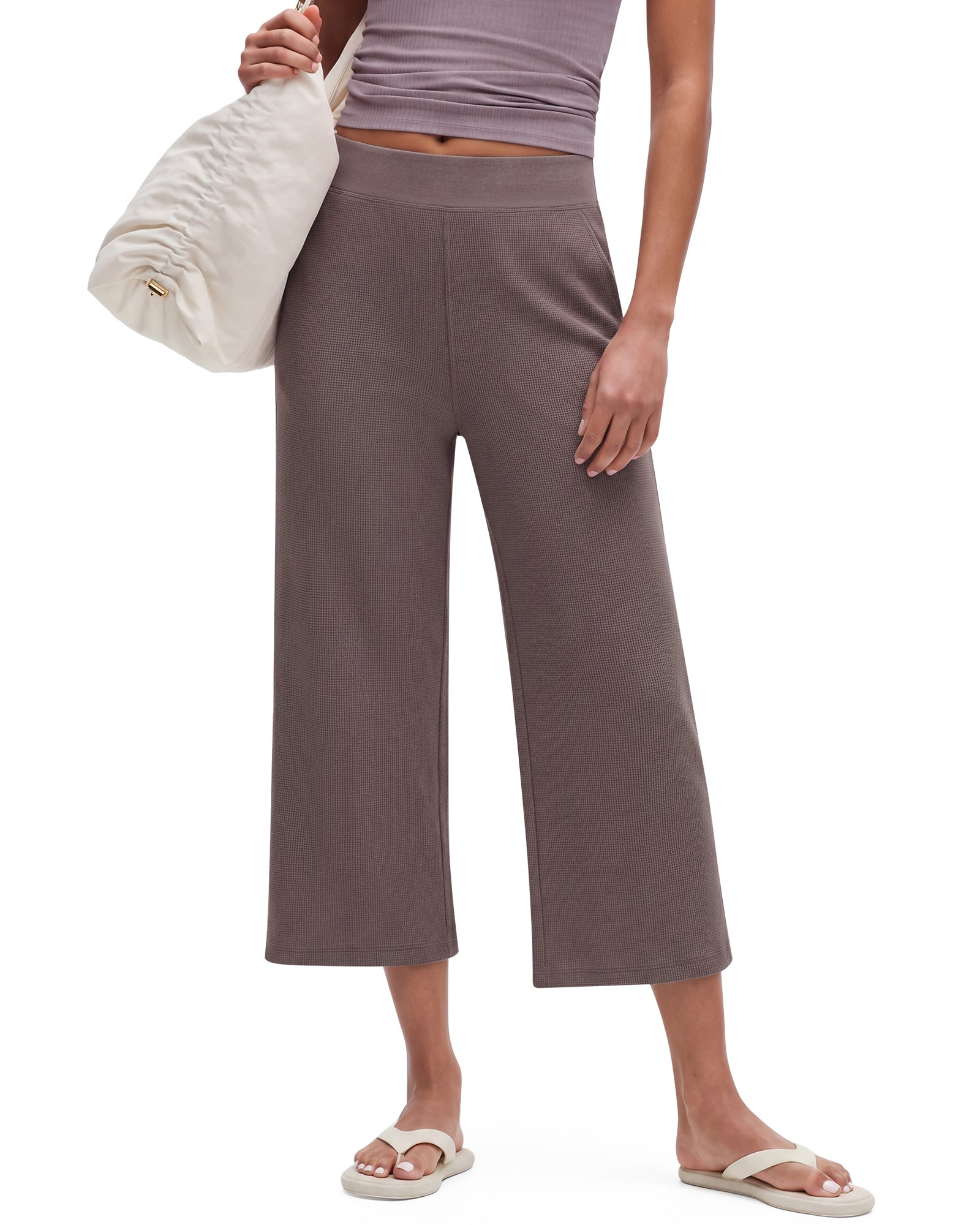 G4Free - G4Free Waffle Wide Leg Capri Pants Cropped Sweatpants -GF26J925A001A-S