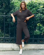 G4Free - G4Free Waffle Wide Leg Capri Pants Cropped Sweatpants -GF26J925A001A-S