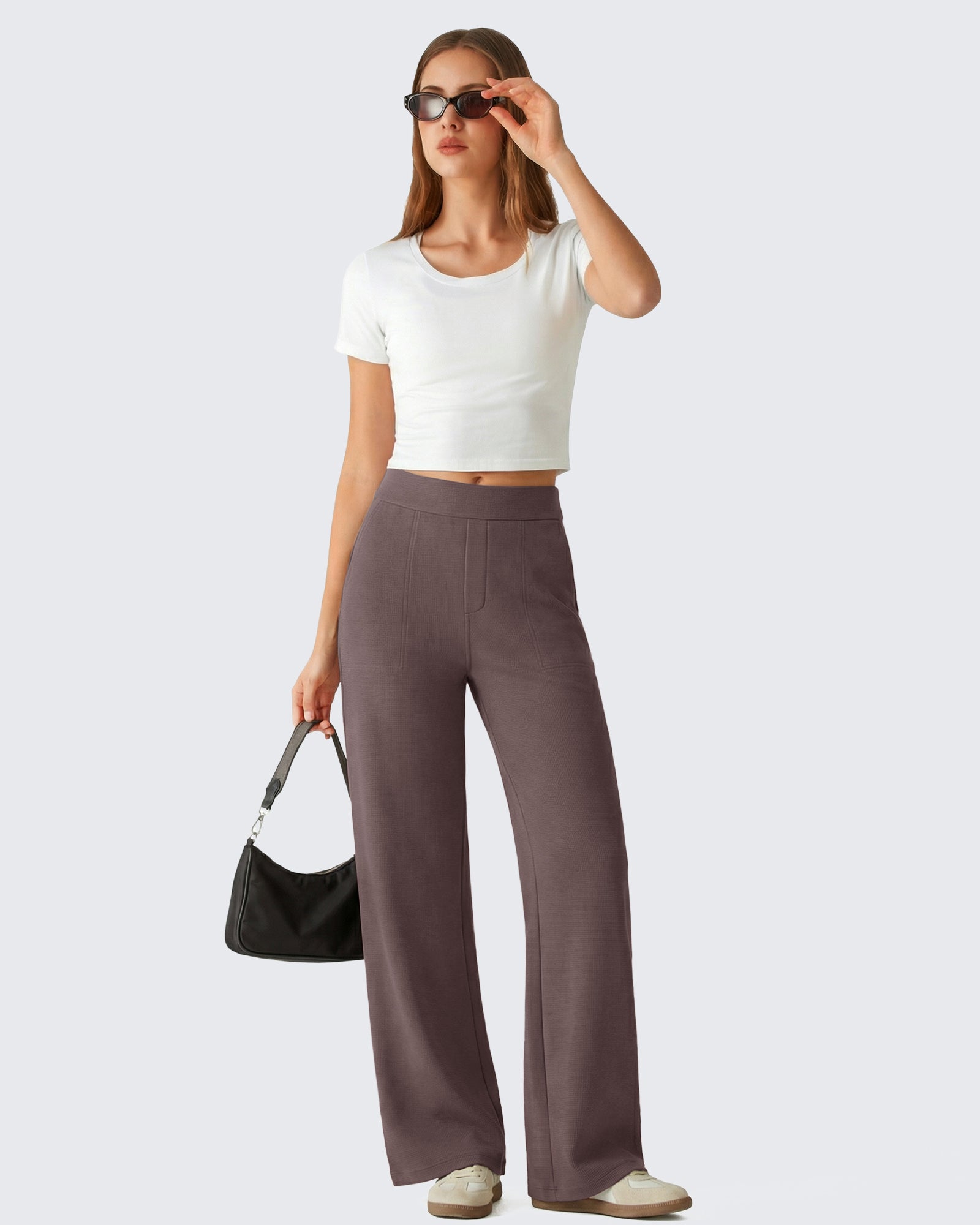 G4Free - G4Free Waffle Wide Leg Pull On Dress Pants High Waisted Stretchy -GF26J871A001A-S
