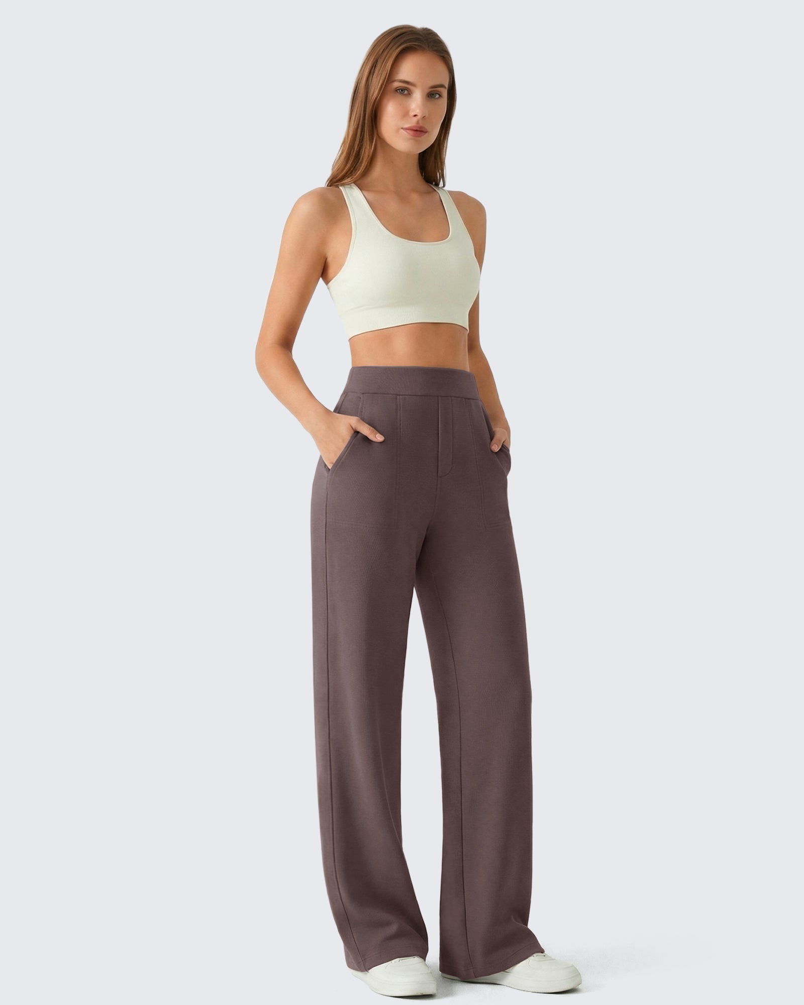 G4Free - G4Free Waffle Wide Leg Pull On Dress Pants High Waisted Stretchy -GF26J871A001A-S