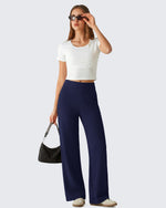 G4Free - G4Free Waffle Wide Leg Pull On Dress Pants High Waisted Stretchy -GF26J871A001A-S
