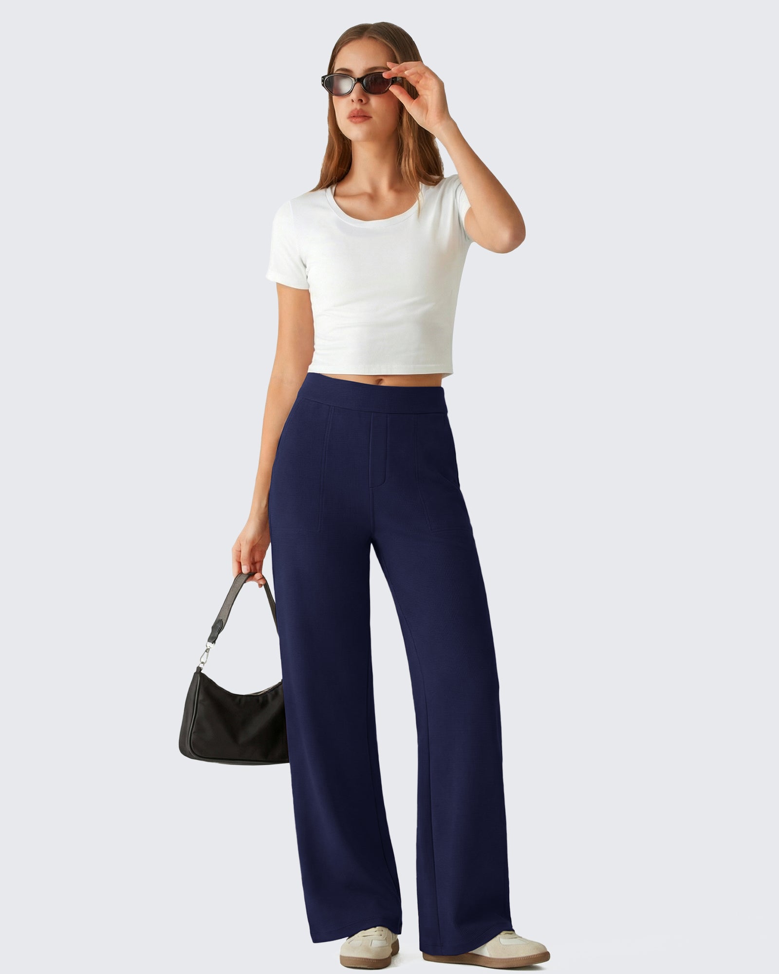 G4Free - G4Free Waffle Wide Leg Pull On Dress Pants High Waisted Stretchy -GF26J871A001A-S