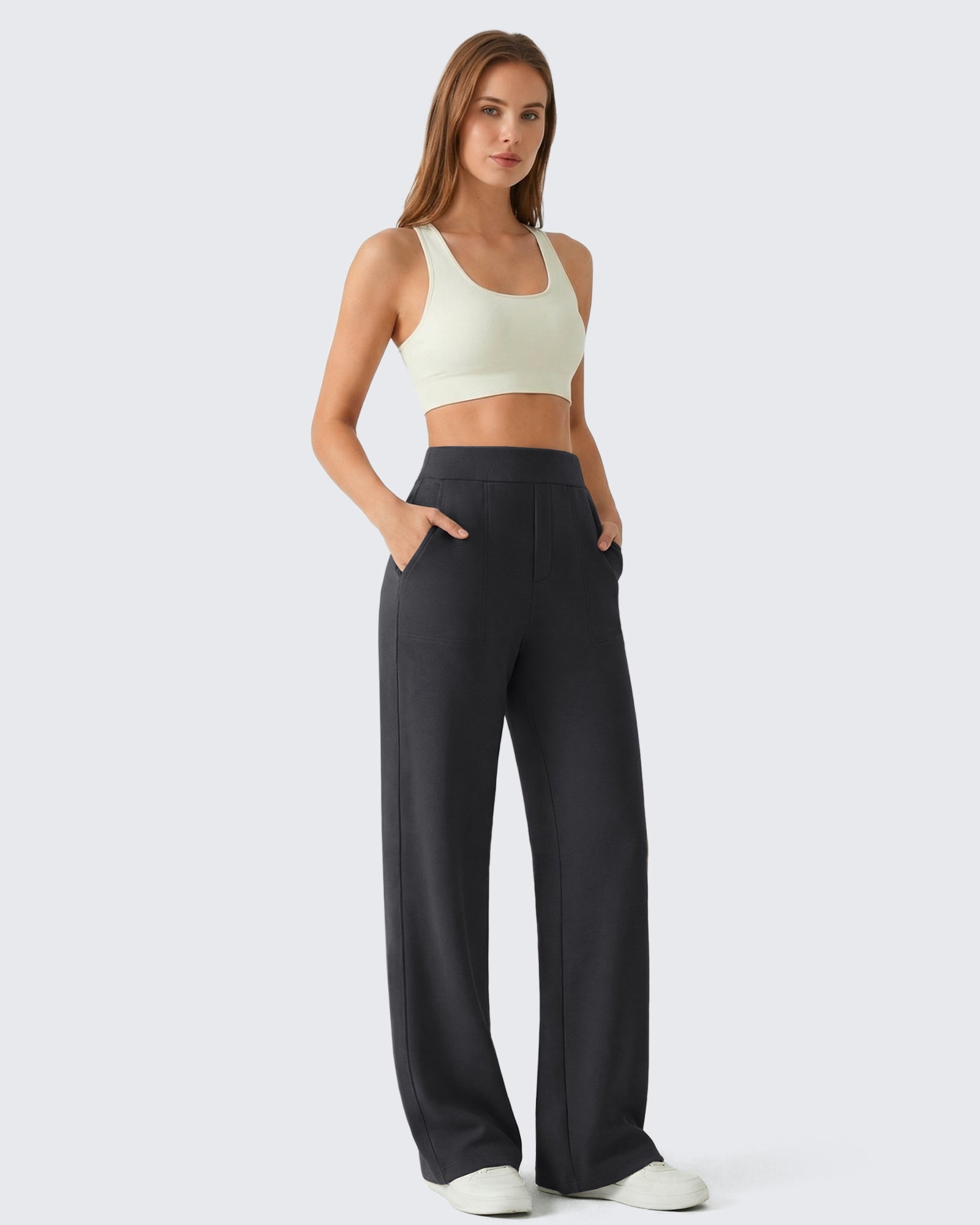 G4Free - G4Free Waffle Wide Leg Pull On Dress Pants High Waisted Stretchy -GF26J871A001A-S