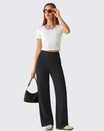 G4Free - G4Free Waffle Wide Leg Pull On Dress Pants High Waisted Stretchy -GF26J871A001A-S