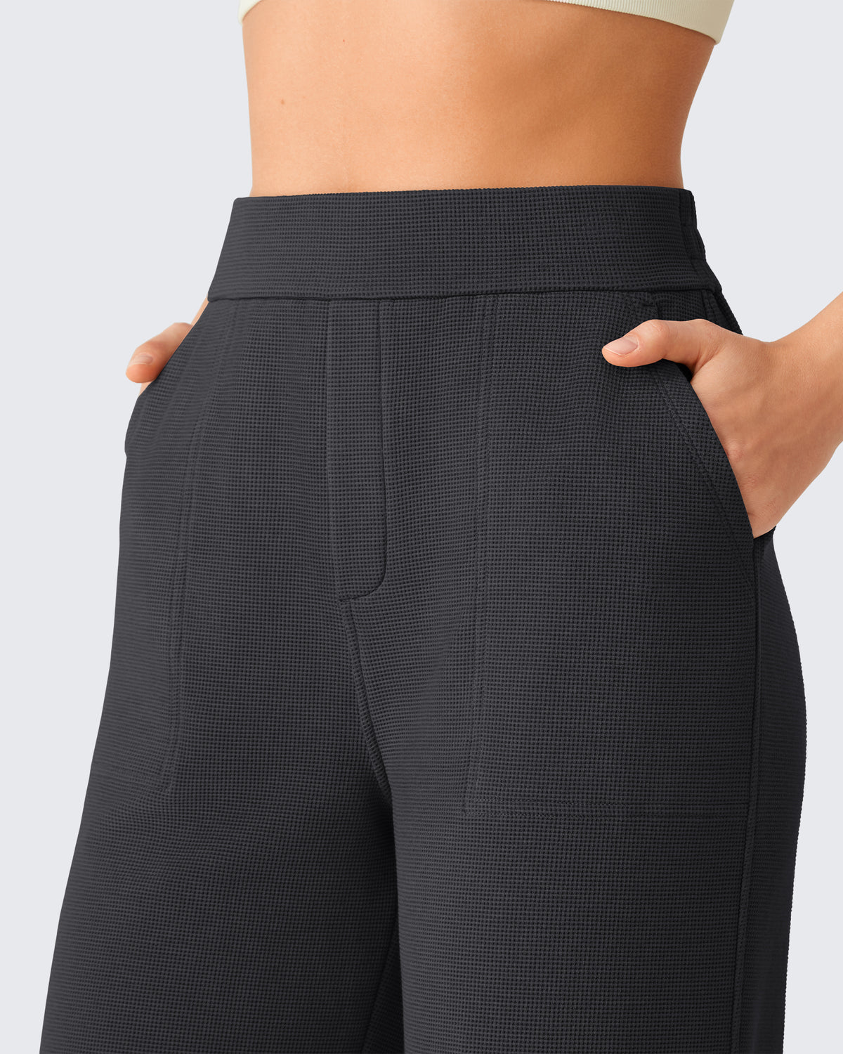 G4Free - G4Free Waffle Wide Leg Pull On Dress Pants High Waisted Stretchy -GF26J871A001A-S