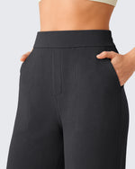 G4Free - G4Free Waffle Wide Leg Pull On Dress Pants High Waisted Stretchy -GF26J871A001A-S