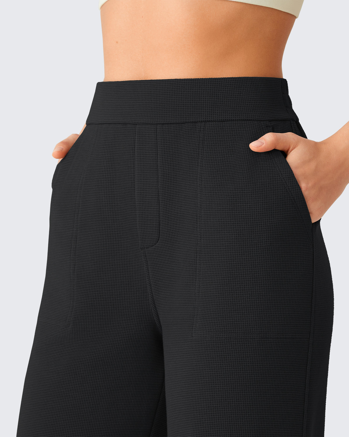 G4Free - G4Free Waffle Wide Leg Pull On Dress Pants High Waisted Stretchy -GF26J871A001A-S