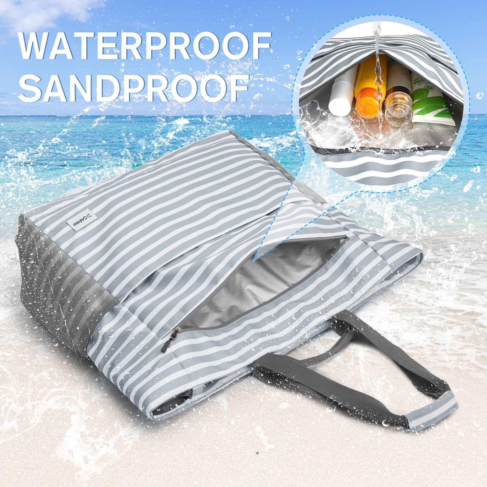 G4Free - G4Free Waterproof Sandproof Beach Tote Bag for Women Large Capacity Foldable -TN25B553C