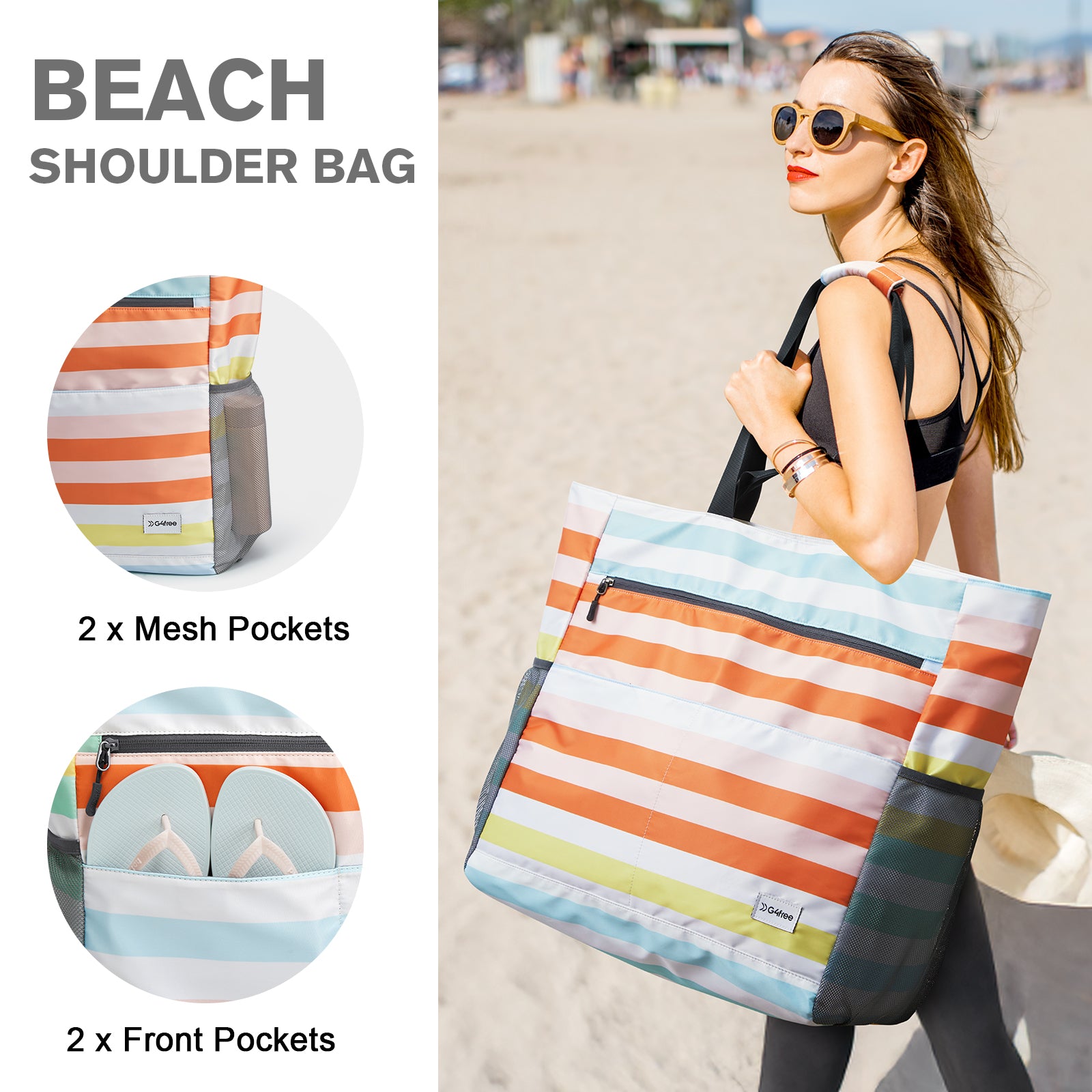 G4Free - G4Free Waterproof Sandproof Beach Tote Bag for Women Large Capacity Foldable -TN25B553C