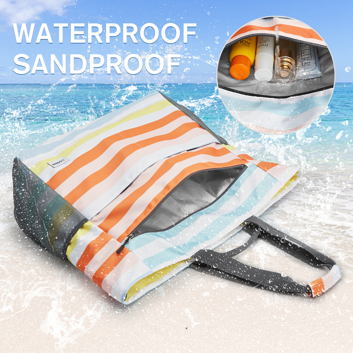 G4Free - G4Free Waterproof Sandproof Beach Tote Bag for Women Large Capacity Foldable -TN25B553C
