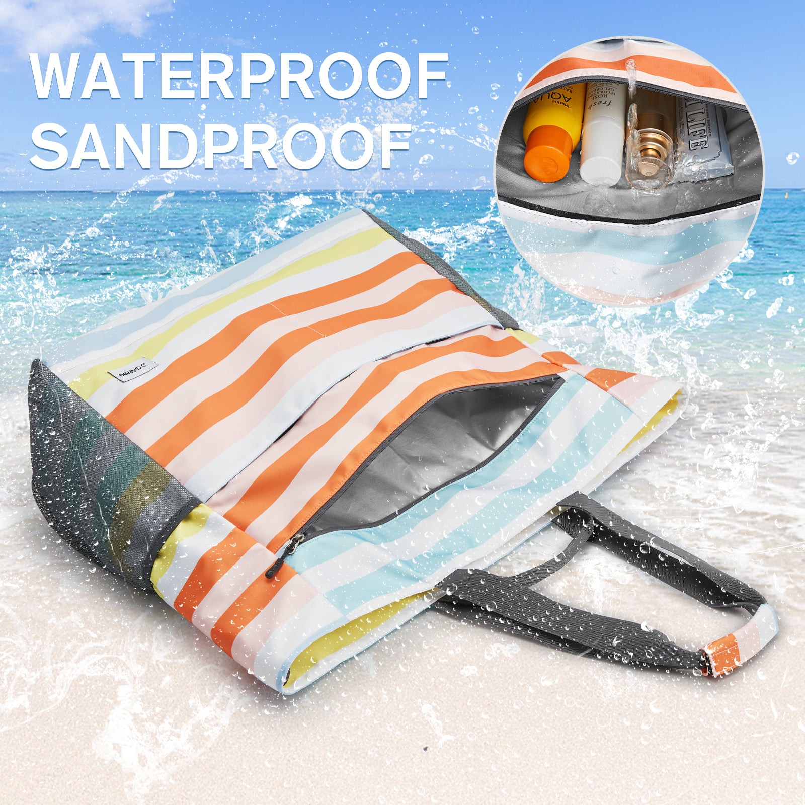 G4Free - G4Free Waterproof Sandproof Beach Tote Bag for Women Large Capacity Foldable -TN25B553C