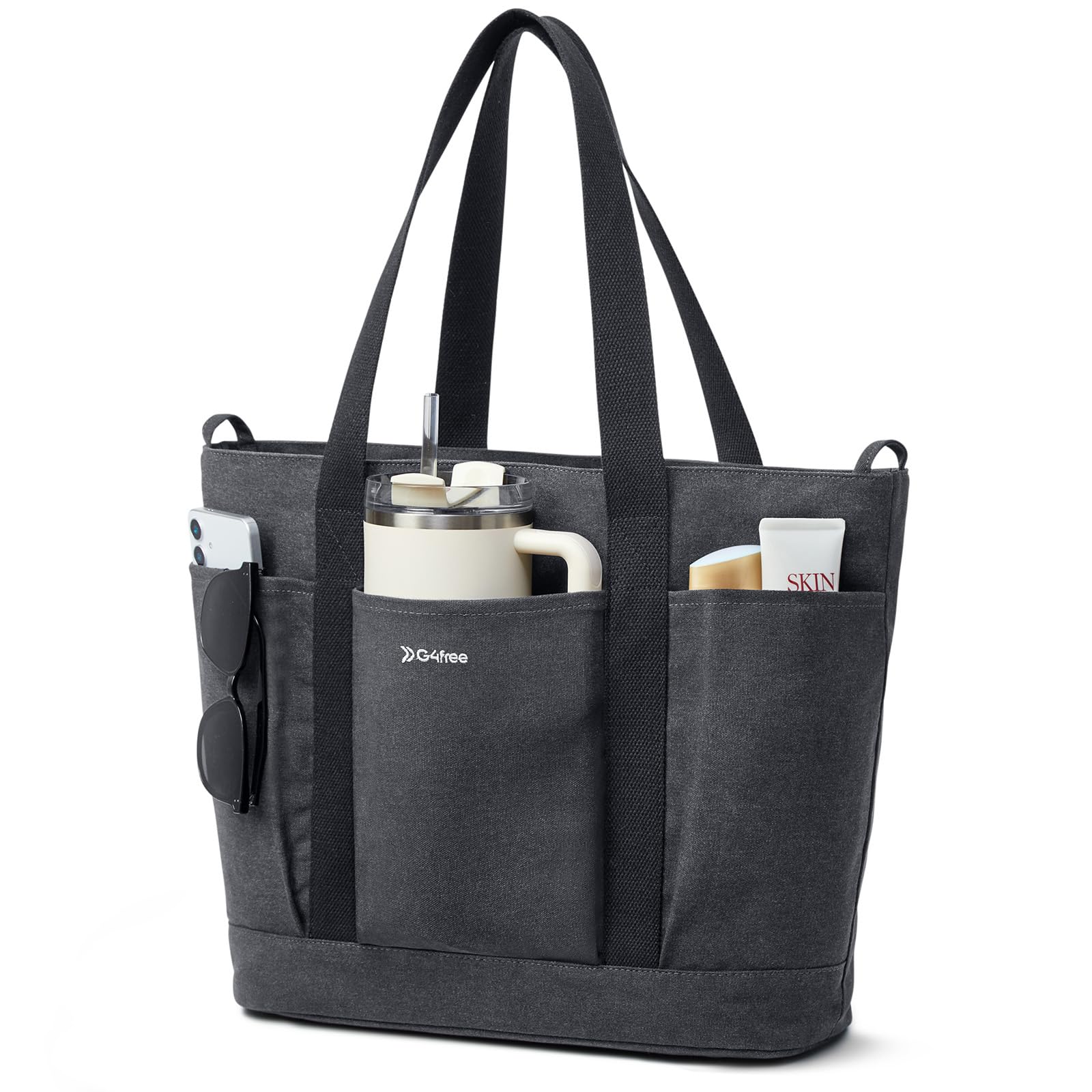 G4Free - G4free Large Zipper Canvas Tote Bag With Laptop Sleeve -TN24B474A