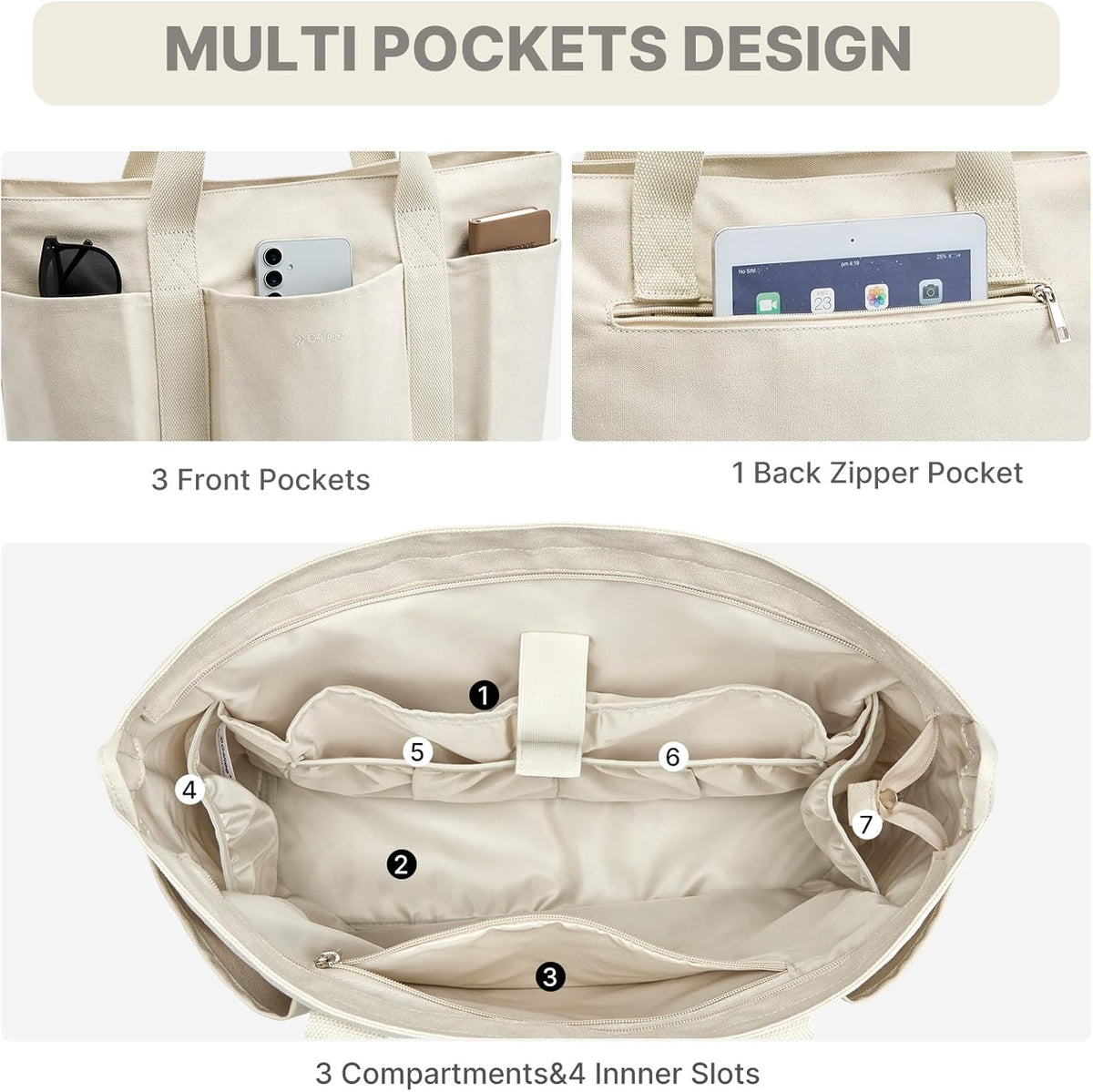 G4Free - G4free Large Zipper Canvas Tote Bag With Laptop Sleeve -TN24B474B