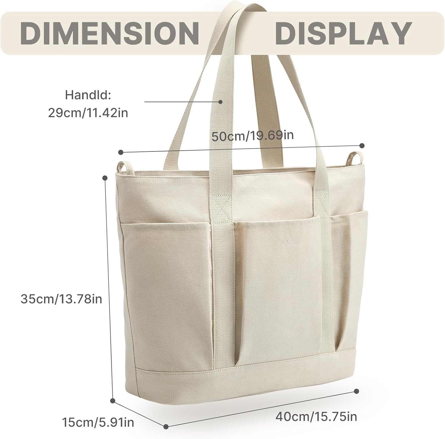 G4Free - G4free Large Zipper Canvas Tote Bag With Laptop Sleeve -TN24B474B