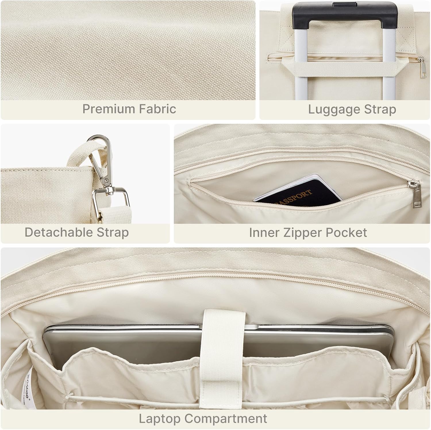 G4Free - G4free Large Zipper Canvas Tote Bag With Laptop Sleeve -TN24B474B
