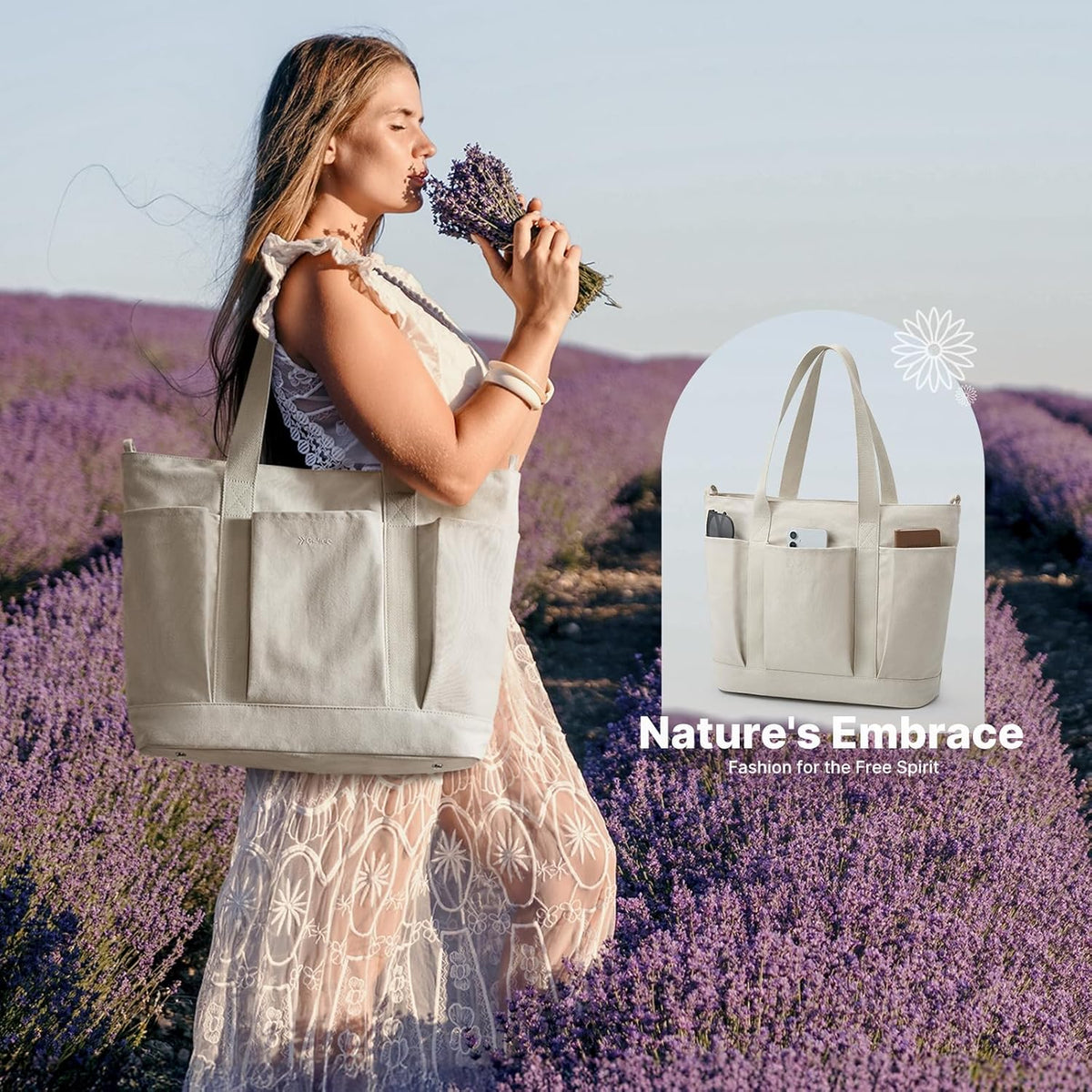 G4Free - G4free Large Zipper Canvas Tote Bag With Laptop Sleeve -TN24B474B