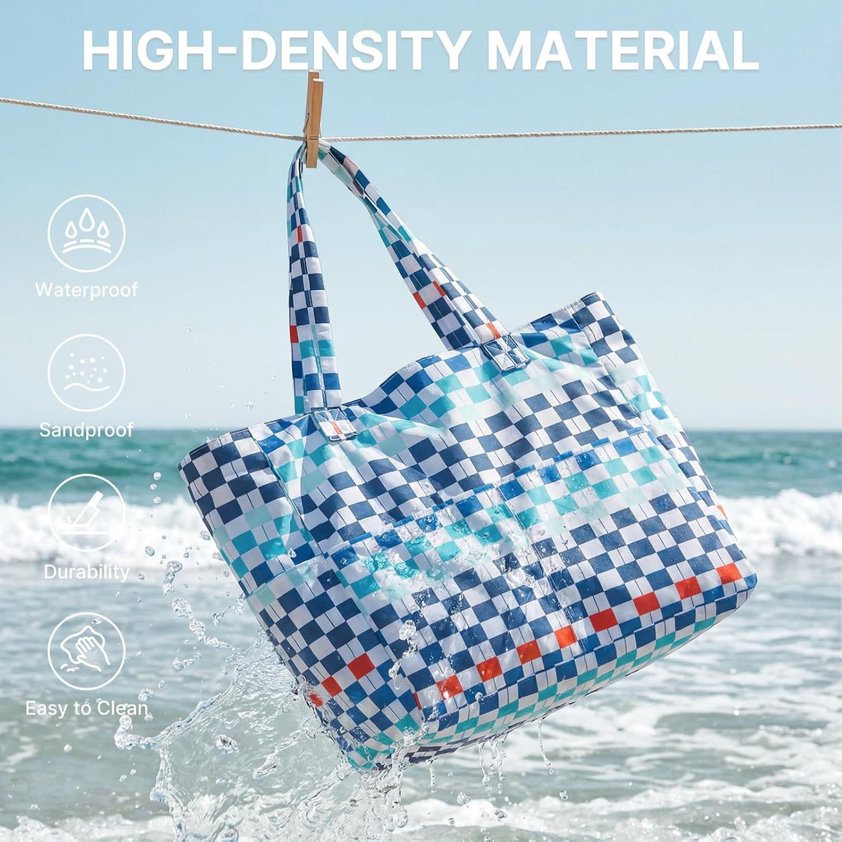 G4Free - Large Foldable Waterproof Sandproof Beach Tote Bag with Zipper -TN25B596D