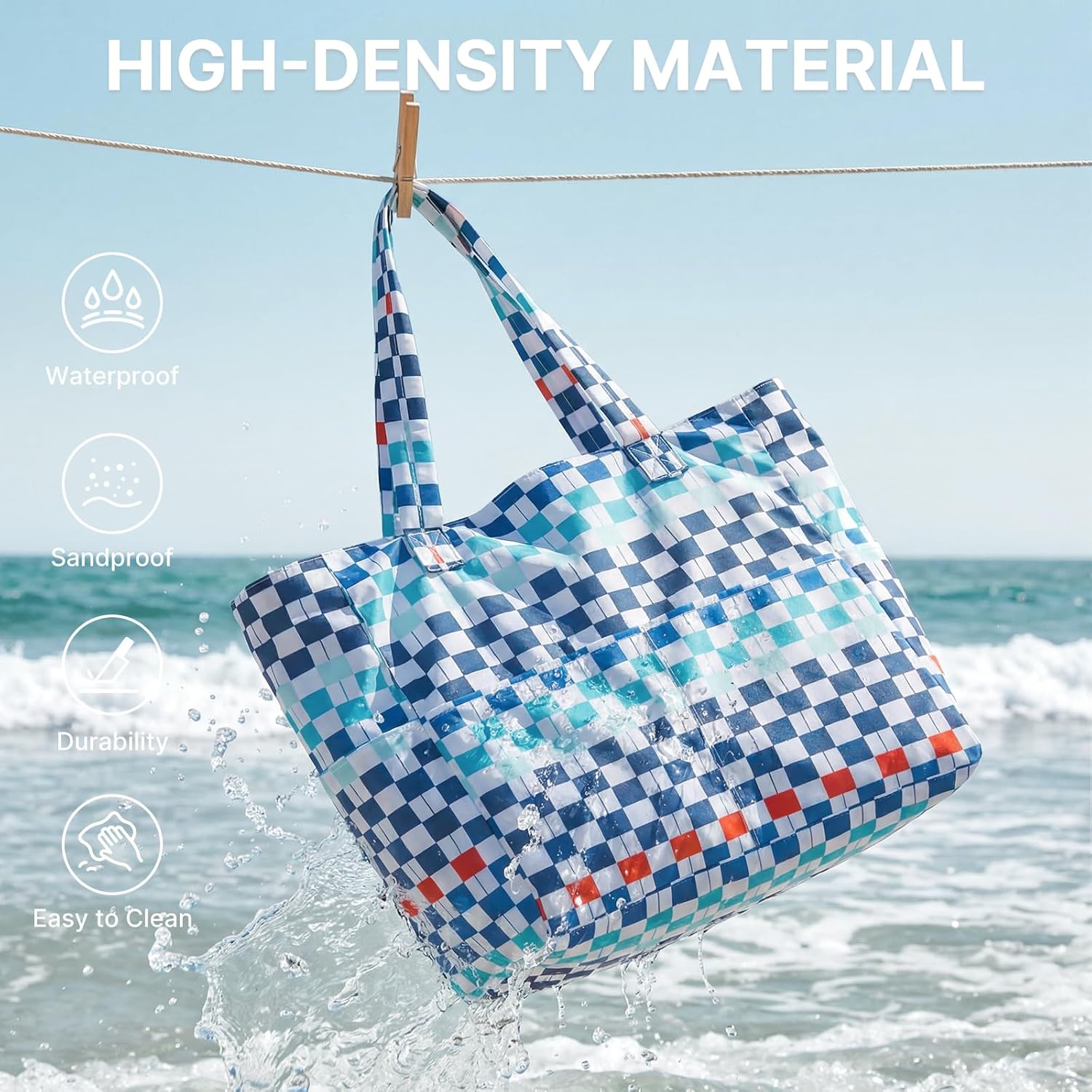 G4Free - Large Foldable Waterproof Sandproof Beach Tote Bag with Zipper -TN25B596D