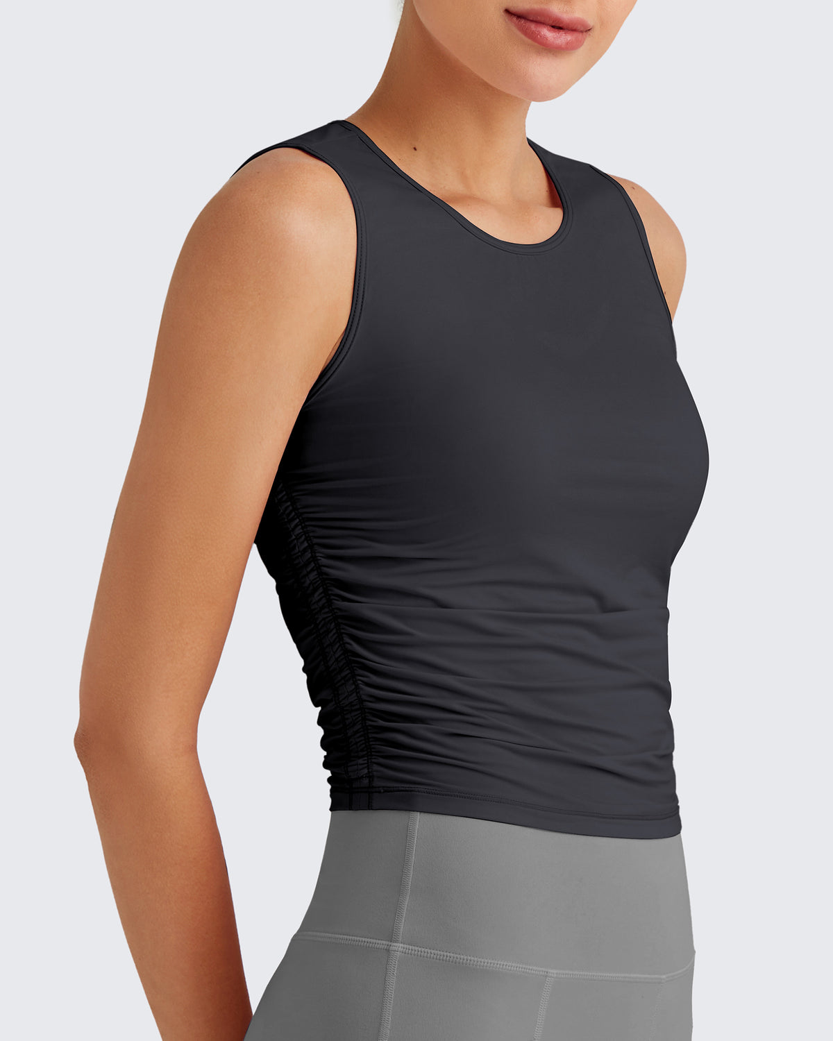 G4Free - Lightbreeze Side Ruched Sleeveless Workout Tops -GF25L322AF-XS