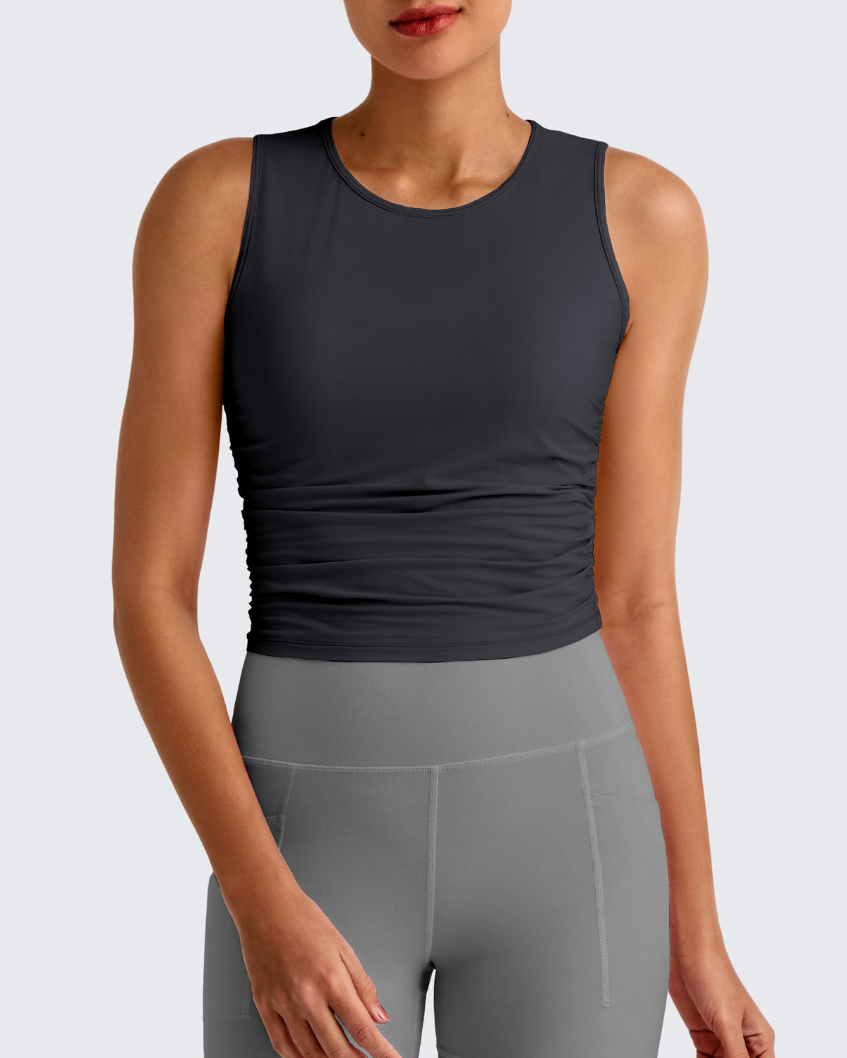 G4Free - Lightbreeze Side Ruched Sleeveless Workout Tops -GF25L322AF-XS