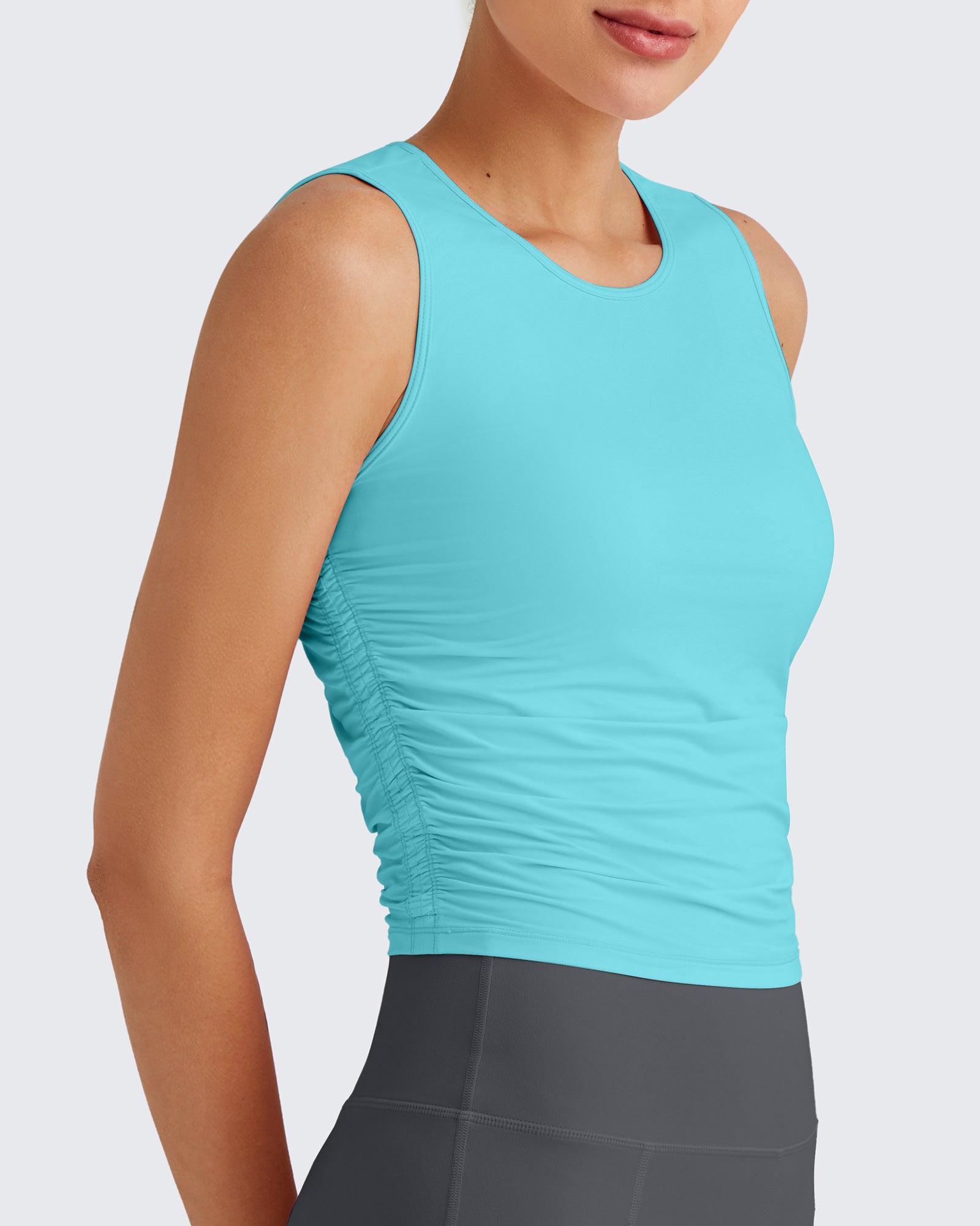 G4Free - Lightbreeze Side Ruched Sleeveless Workout Tops -GF25L322AF-XS
